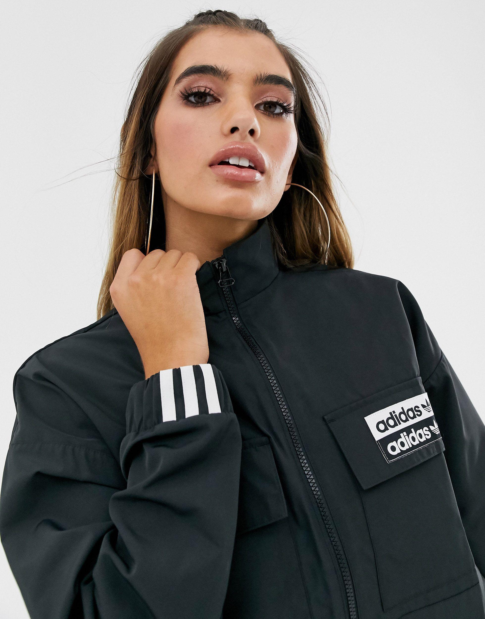 adidas Originals Synthetic Ryv Cropped Jacket, Plain Pattern in Black - Lyst