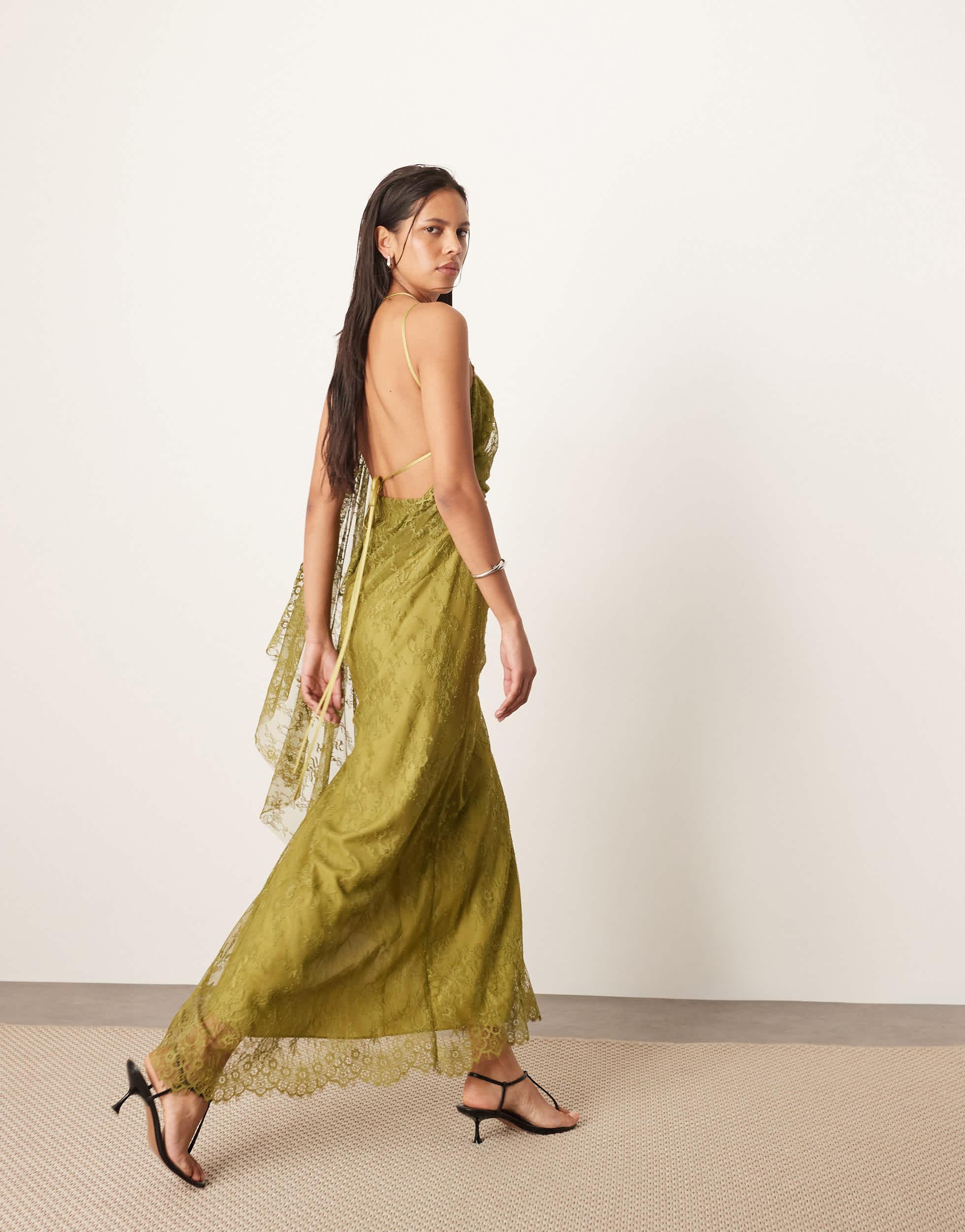 green lace backless dress Francoise
