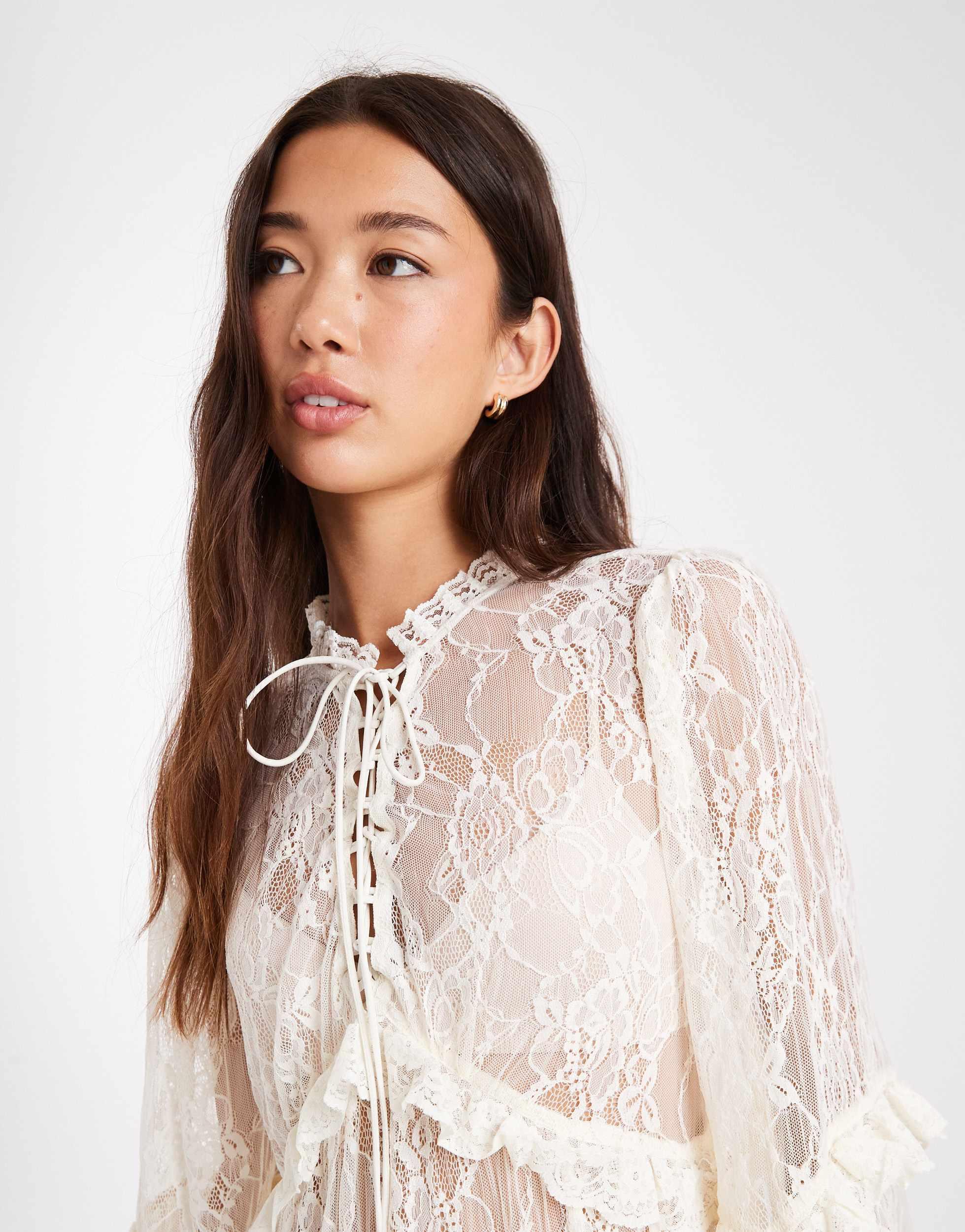 Miss Selfridge Tiered Lace Maxi Dress in White | Lyst Miss Selfridge Tiered Lace Maxi Dress in White | Lyst