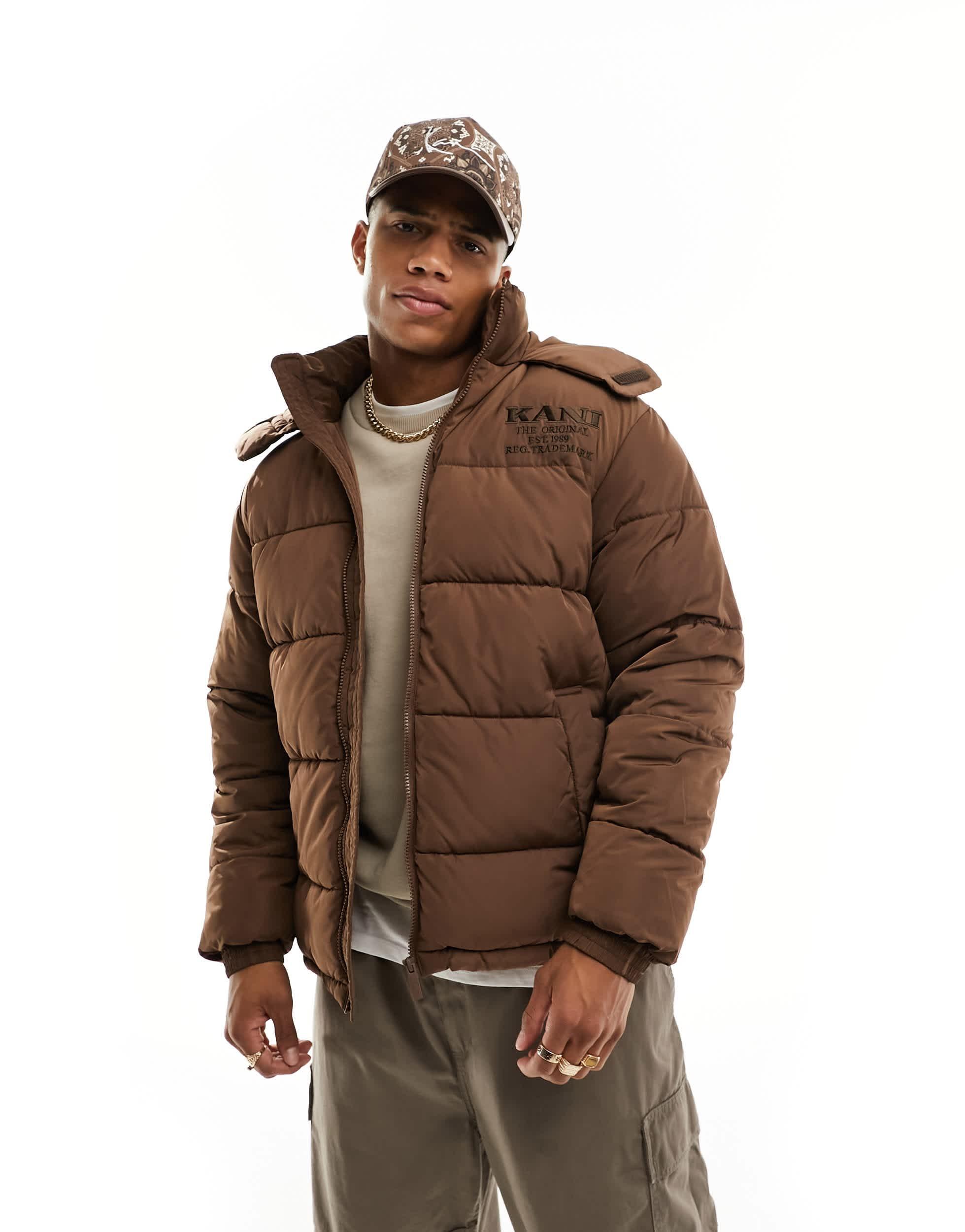 Karlkani Retro Hooded Puffer Jacket in Brown for Men Lyst UK