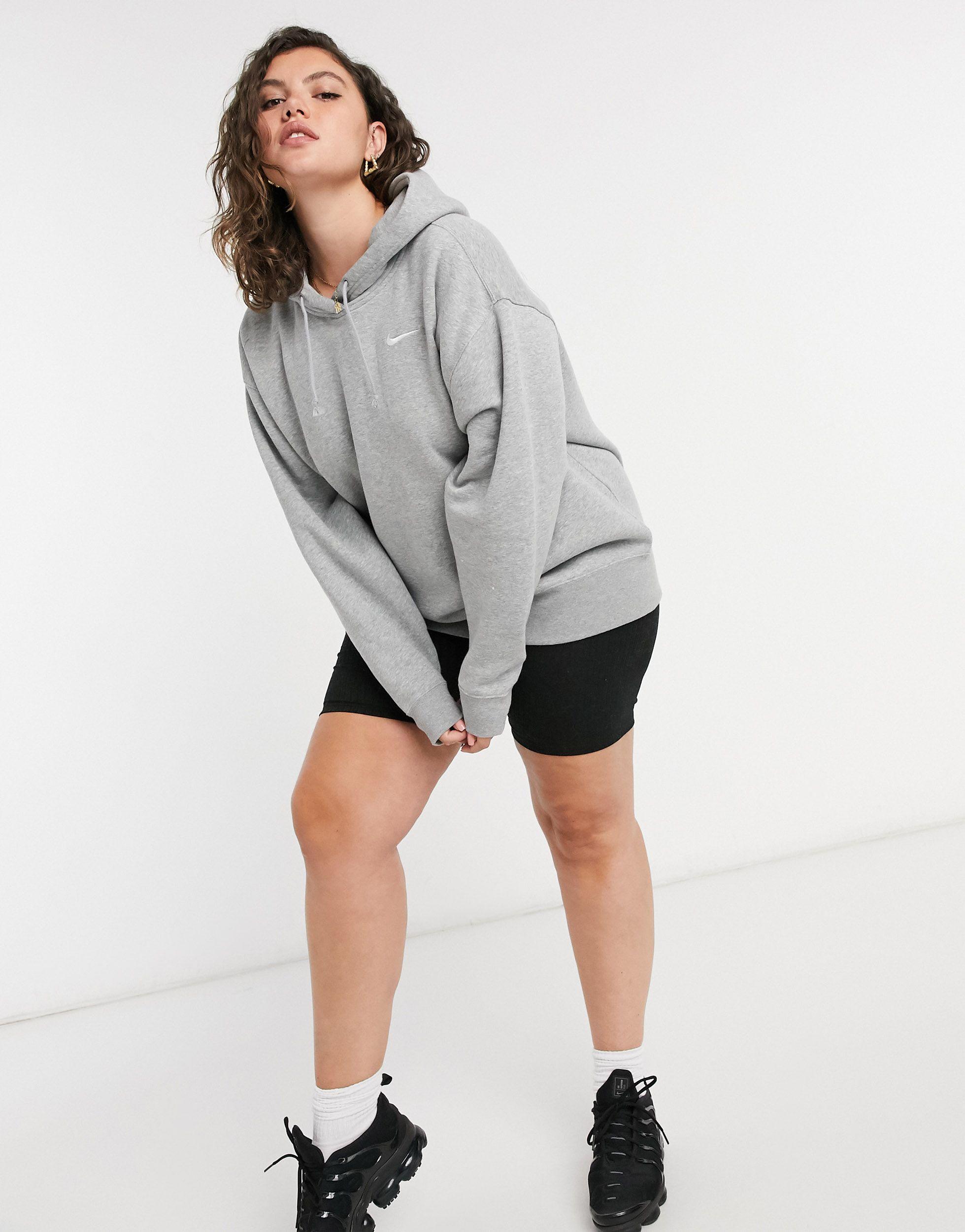 Nike Cotton Left Chest Mini Swoosh Oversized Hoodie in Grey (Gray 