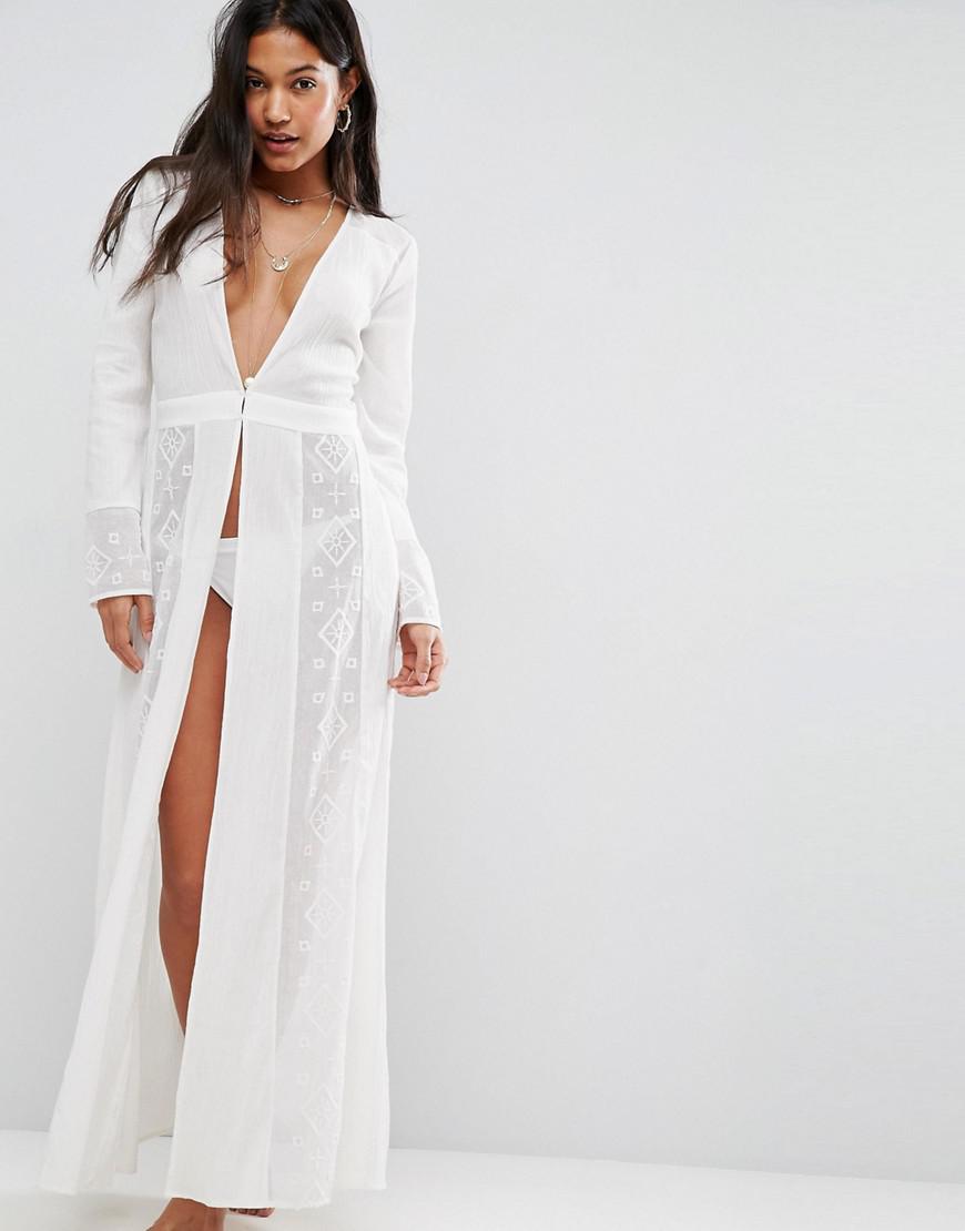 ASOS Beach Premium Embroidered Maxi Cover Up With Long Sleeves in White |  Lyst UK