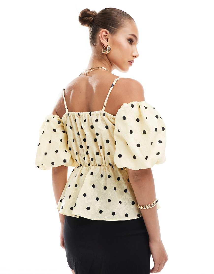 River Island Polka Dot Print Bardot Top in Natural Lyst UK