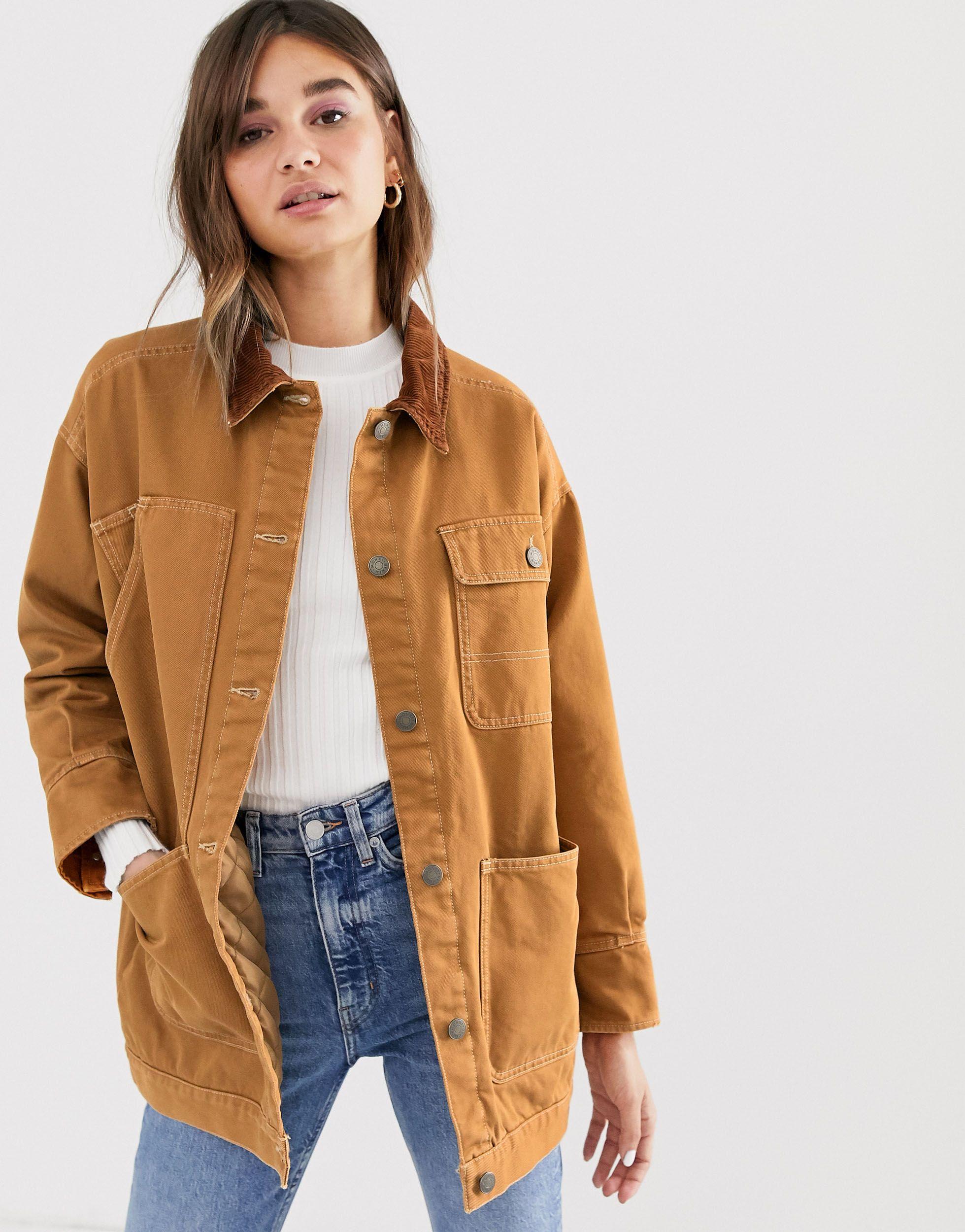 Giacca di jeans con fodera trapuntata e colletto a coste ruggineMonki in  Denim | Lyst