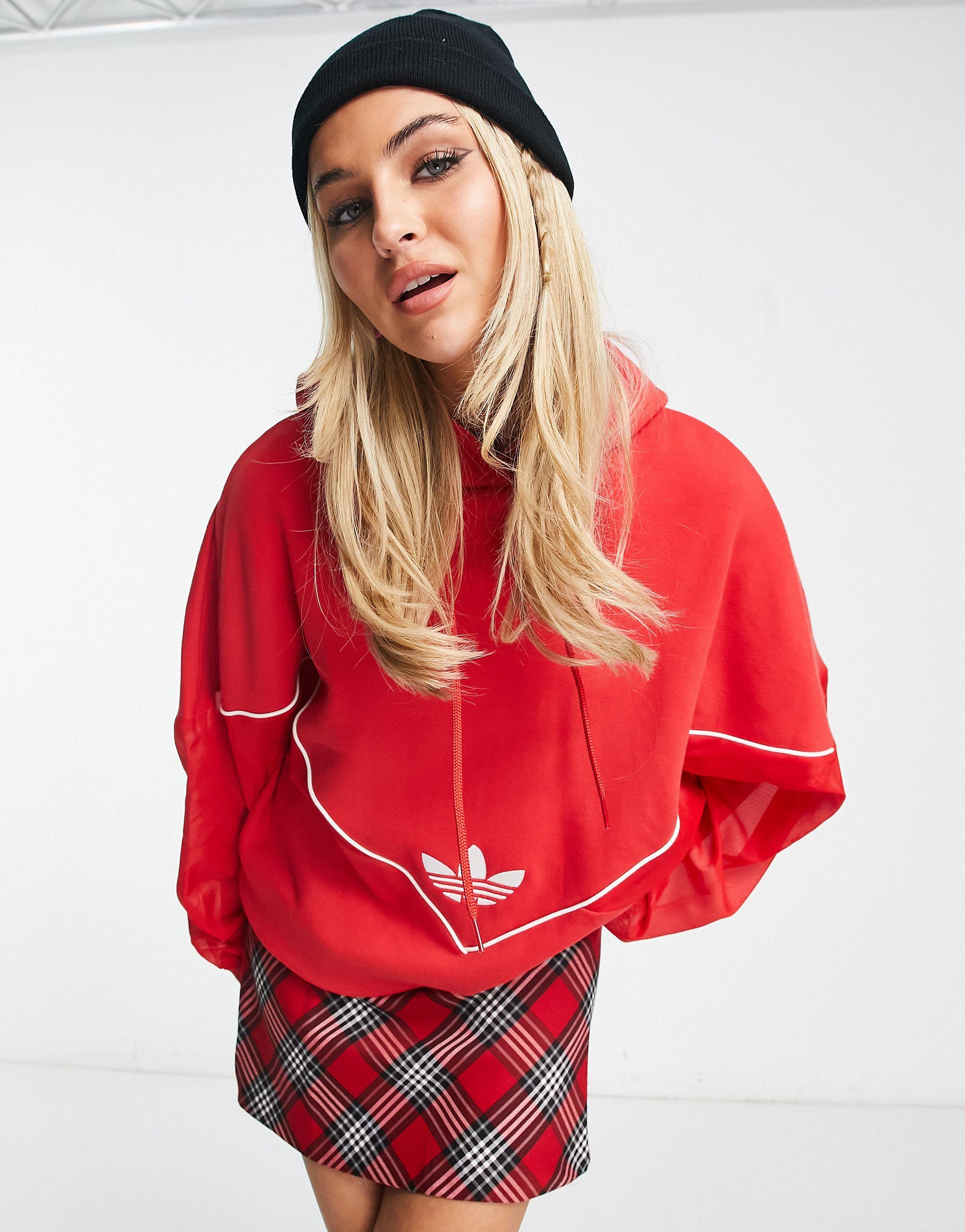 Sweat à capuche avec logo trèfle et empiècements en tulle - rouge adidas  Originals en coloris Rouge | Lyst