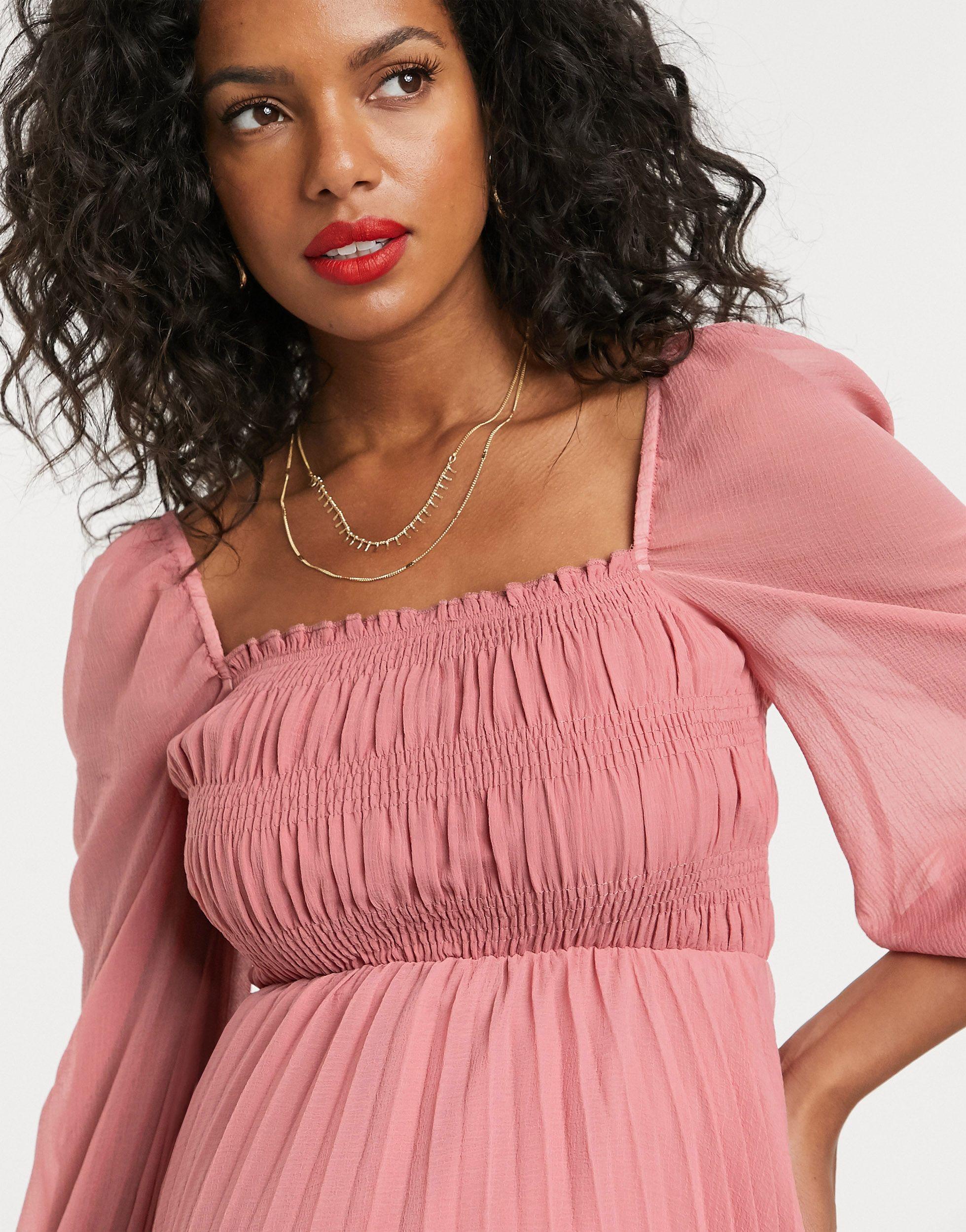asos design shirred pleated midi dress