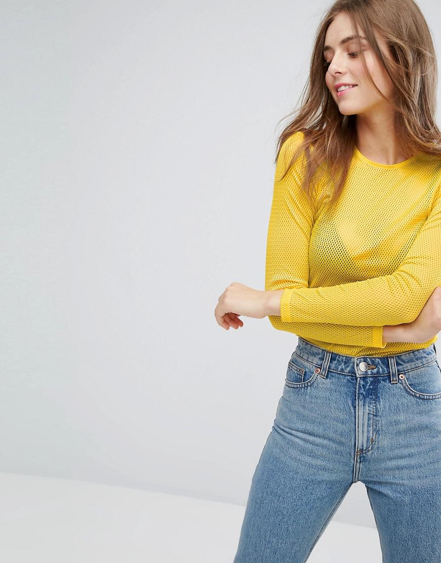 yellow mesh long sleeve top