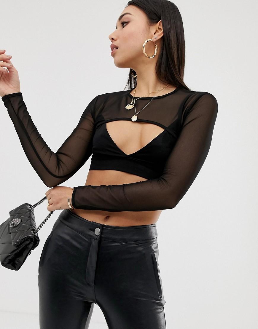 ASOS Denim Super Crop Mesh Top in Black - Lyst