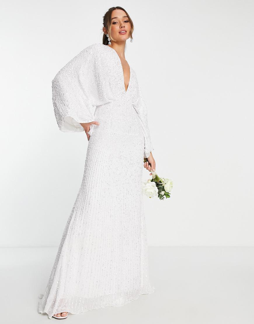 ASOS Ciara Sequin Kimono Sleeve Wedding Dress In in White Lyst UK