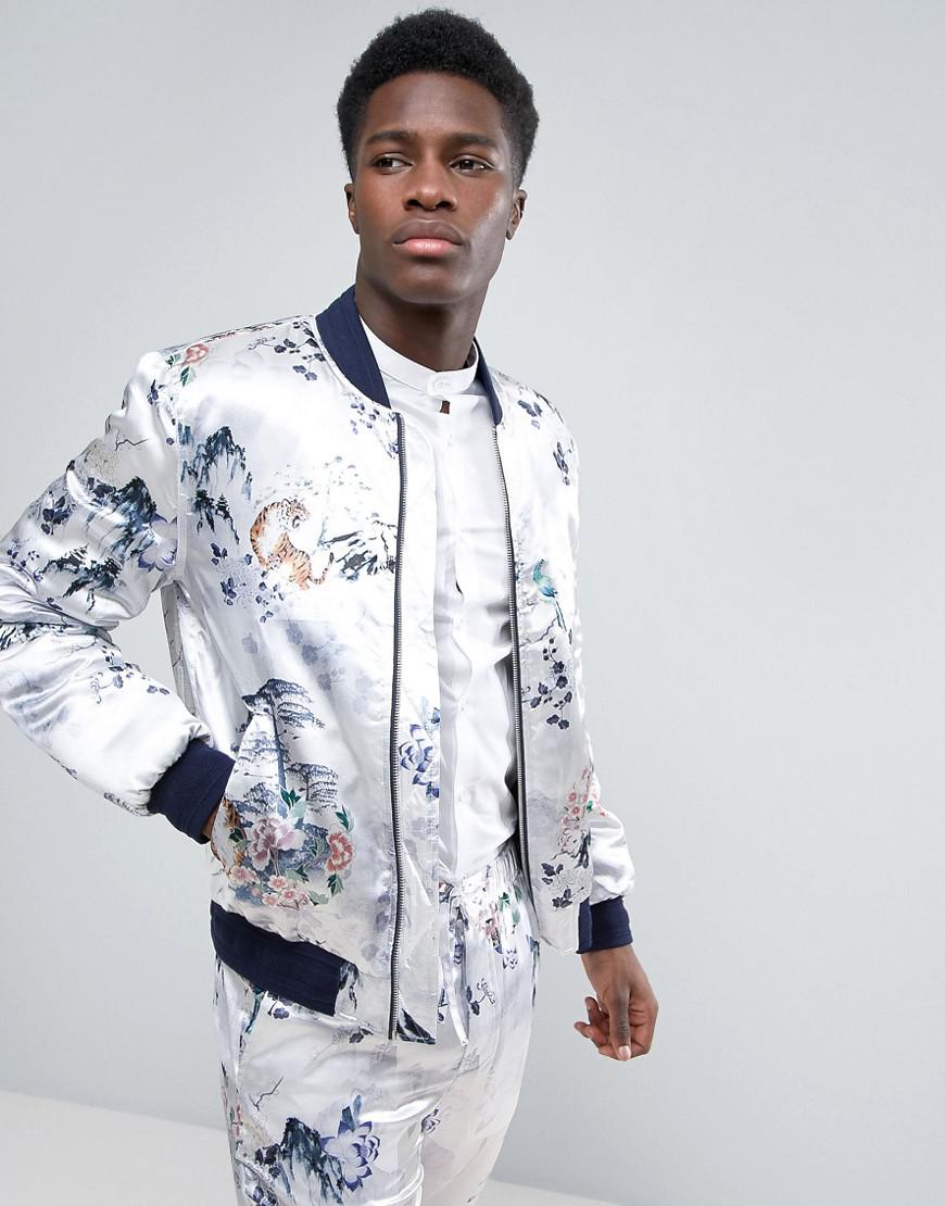 white floral bomber jacket