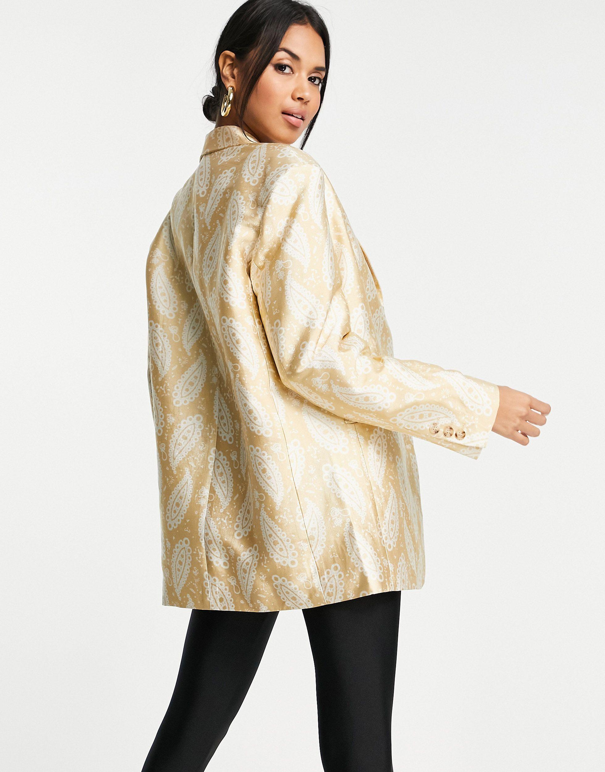 TOPSHOP Paisley Jacquard Blazer in Gold (Metallic) | Lyst