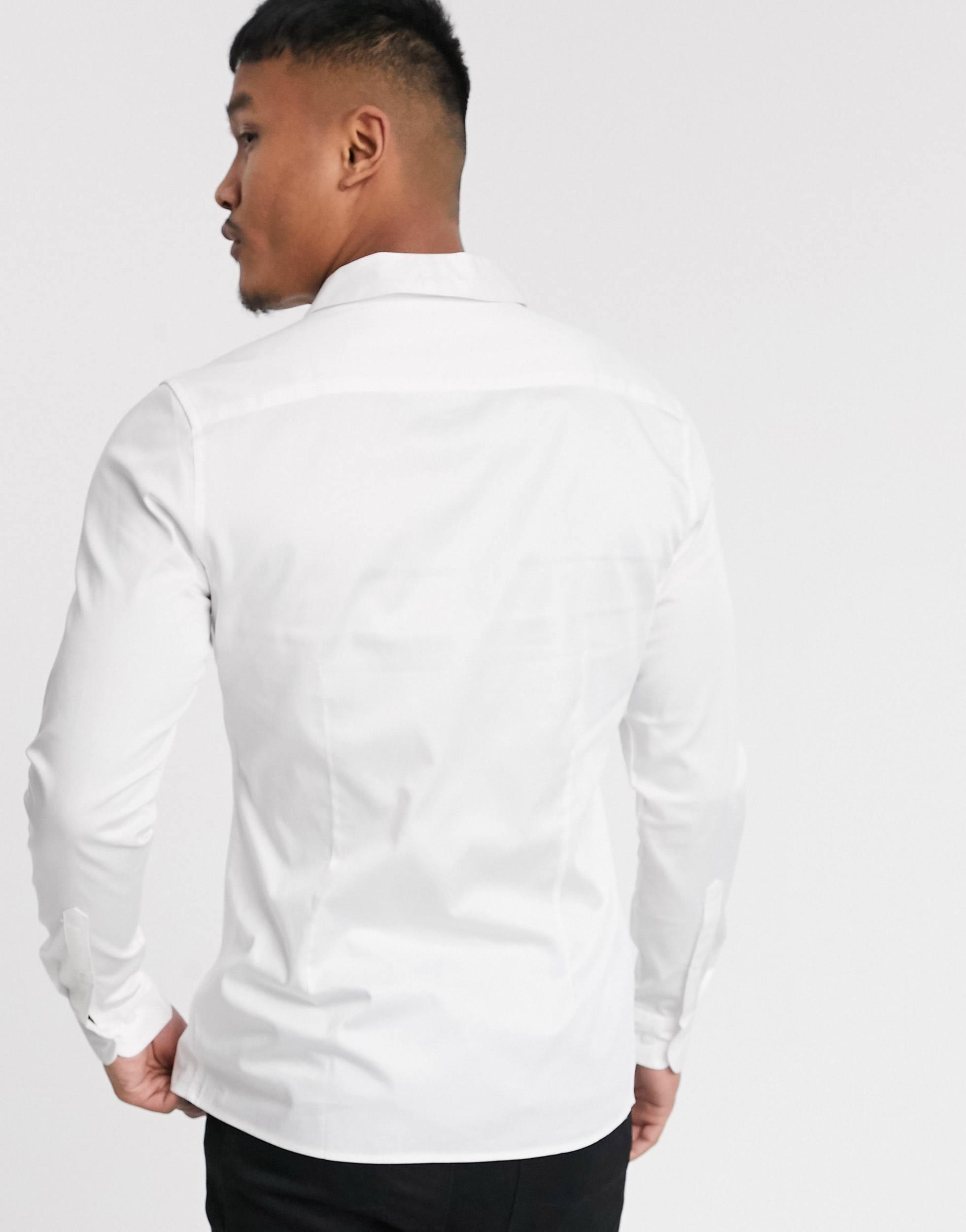 Chemise en satin coupe slim avec col chale ASOS pour homme en coloris Blanc Lyst