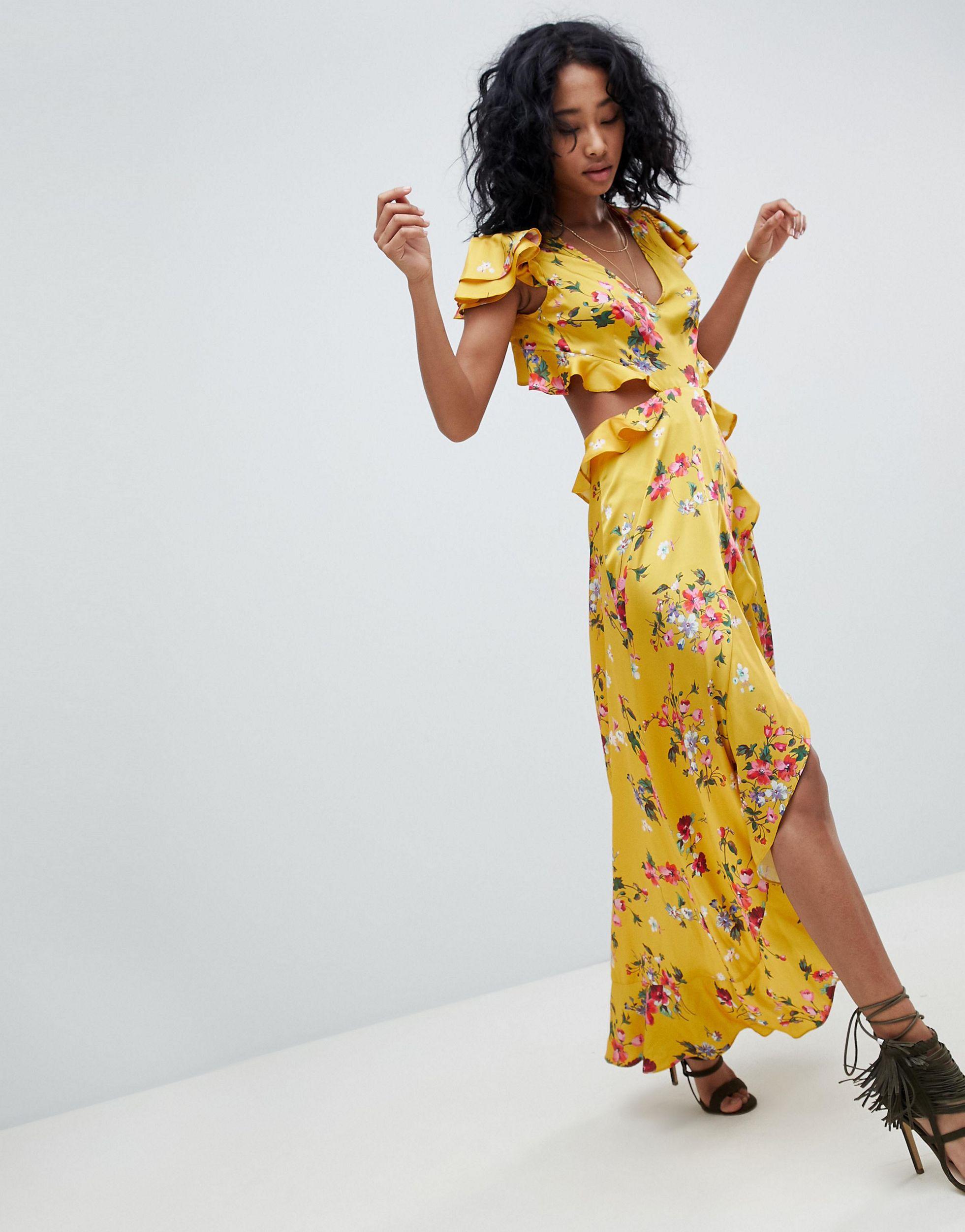 asos yellow ruffle dress