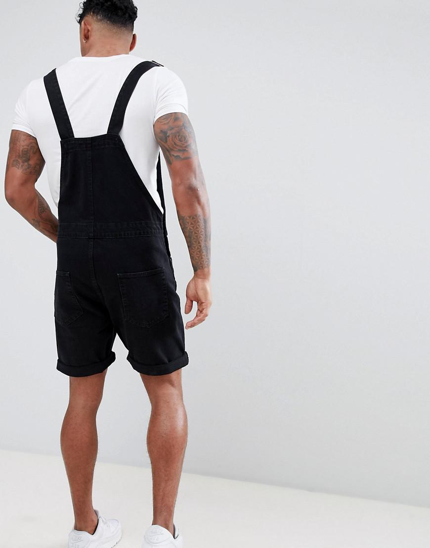 ASOS Denim Short Dungarees In Black for Men - Lyst