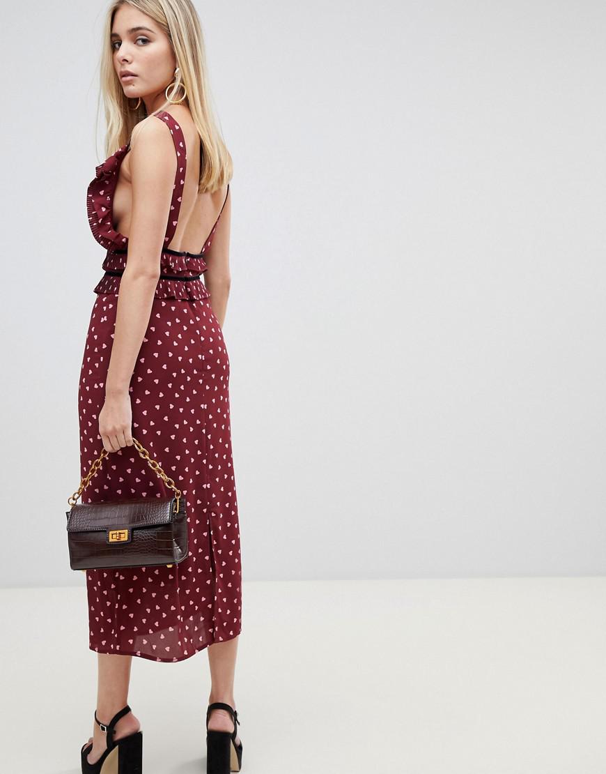 fashion union midi dress in heart print