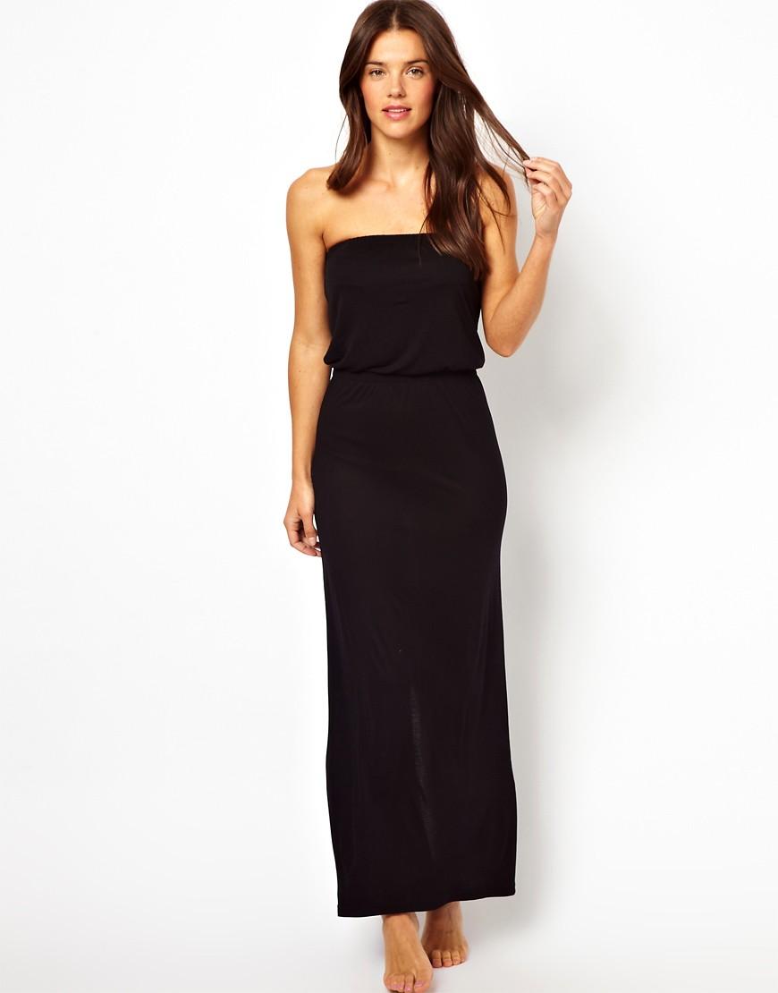 ASOS Bandeau Jersey Maxi Beach Dress in Black - Lyst