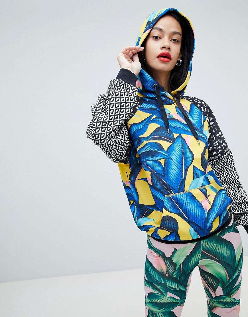 adidas originals x farm hoodie with trefoil logo in tropical print
