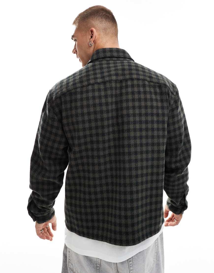 Abercrombie Fitch Check Dobby Flannel Overshirt in Black for Men
