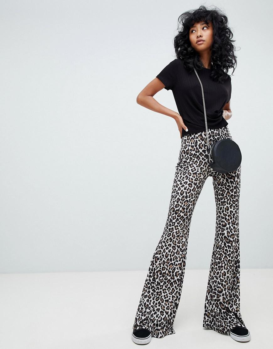 Pull\u0026Bear Denim Leopard Print Kickflare | Lyst UK
