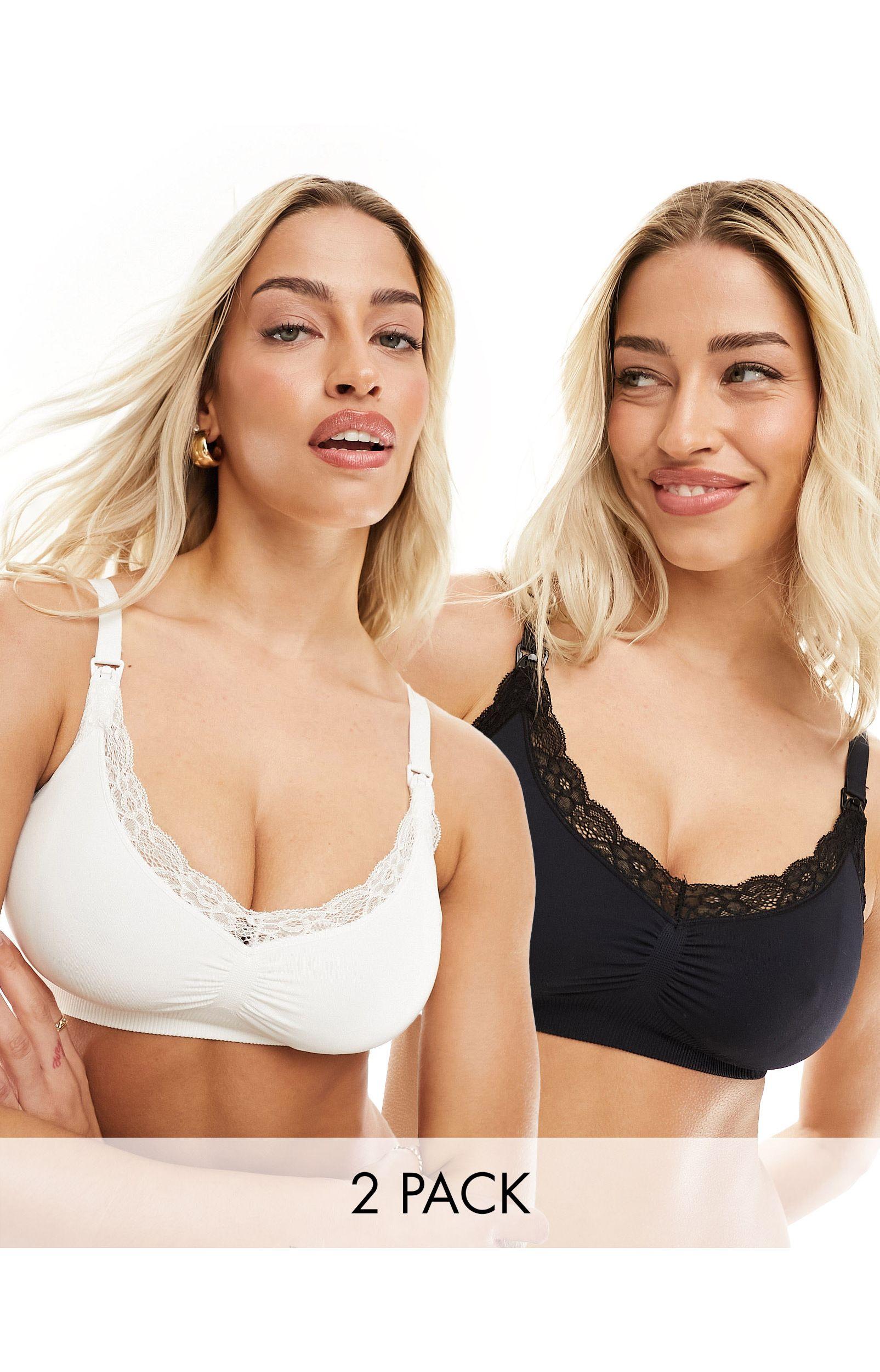Lindex Mom 2 Pack Seamless With Lace Nursing Bra in Black