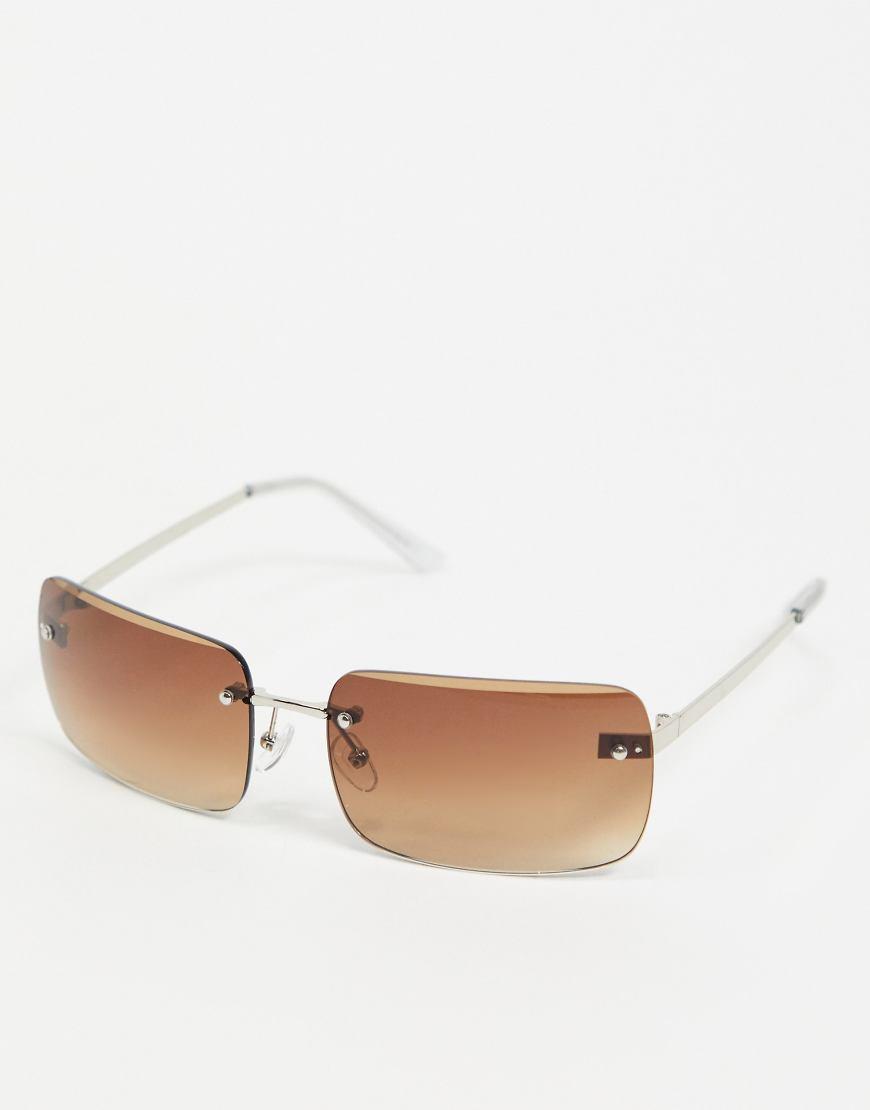 ASOS 90s Rimless Mid Square Sunglasses With Grad Lens in Brown