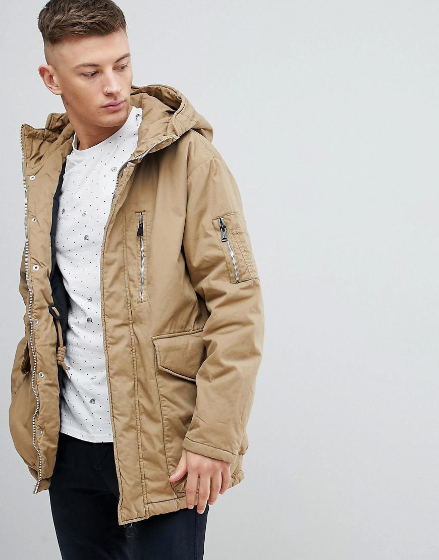 Pull&Bear Parka Hooded Jacket In Tan in Brown for Men | Lyst UK