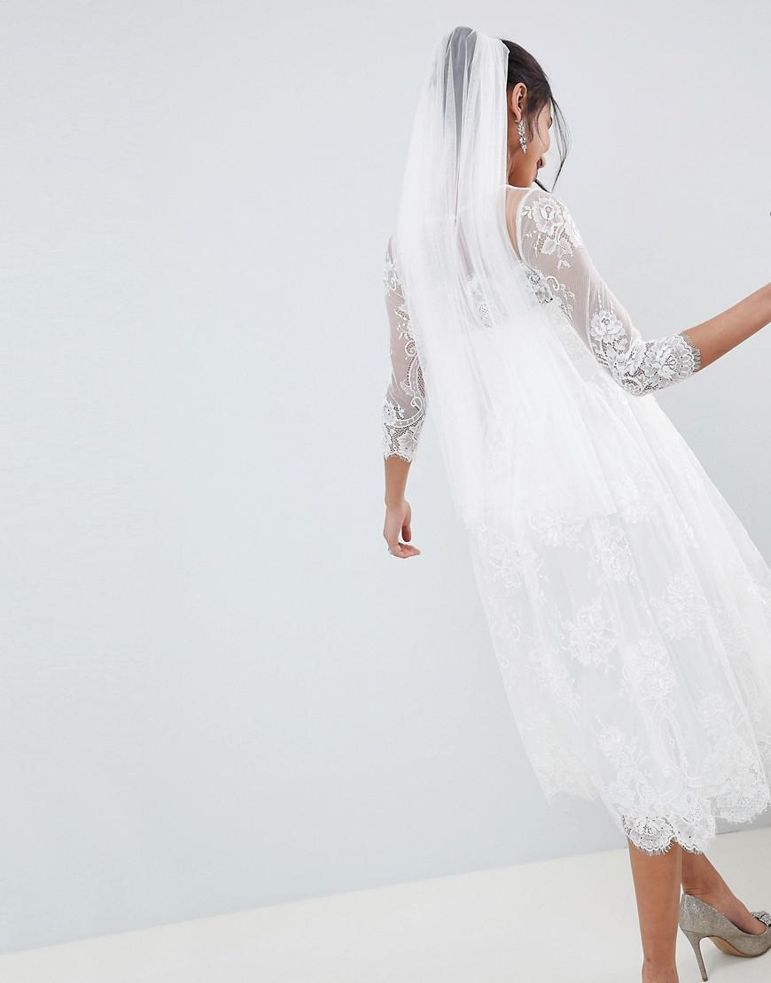 ASOS Lace Long Sleeve Midi Prom Wedding Dress in White Lyst