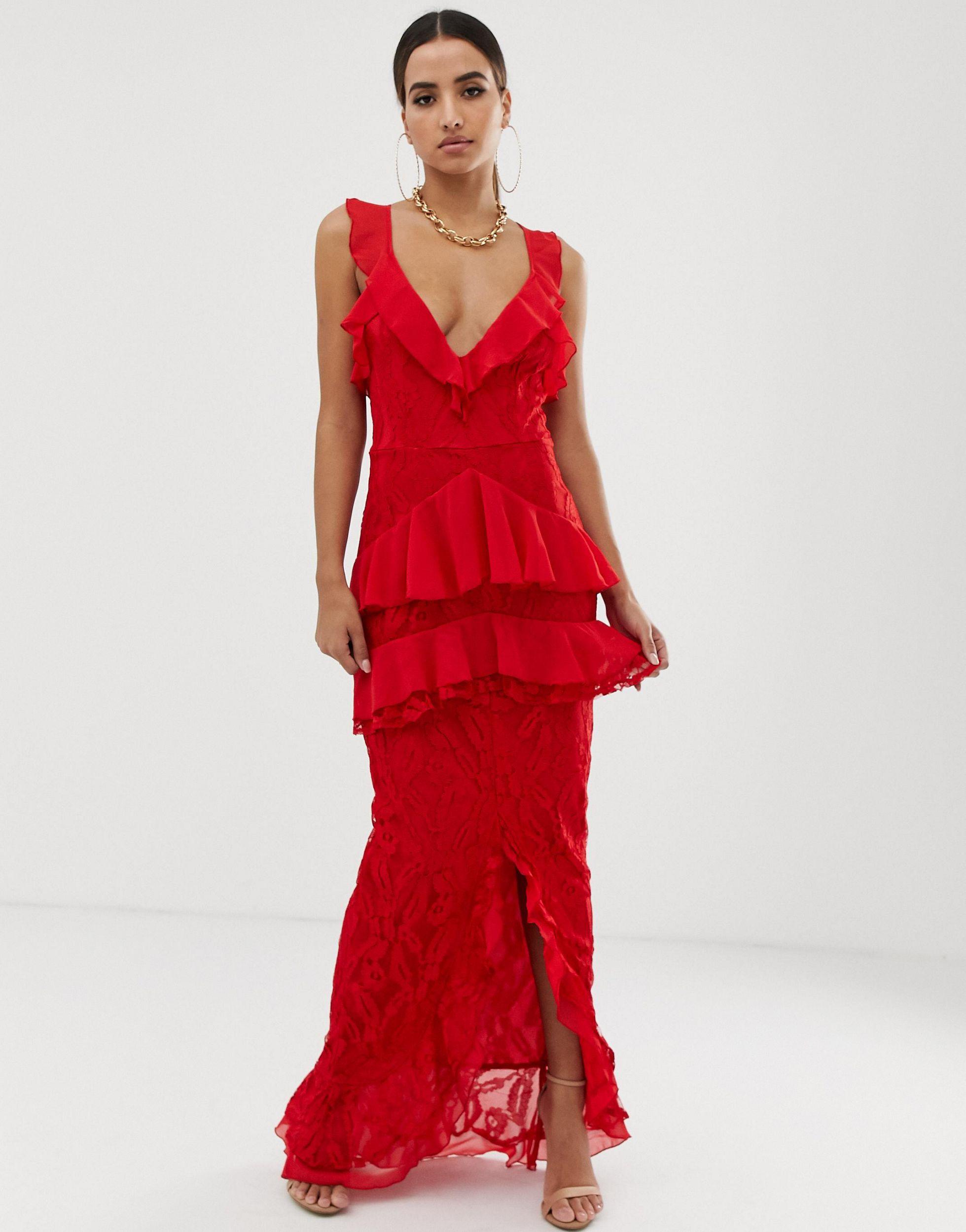 tiered lace maxi dress