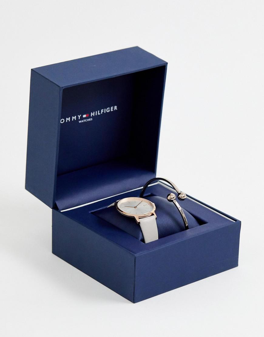 Tommy Hilfiger Leather Bracelet Watch & Bracelet Gift Set in Black 