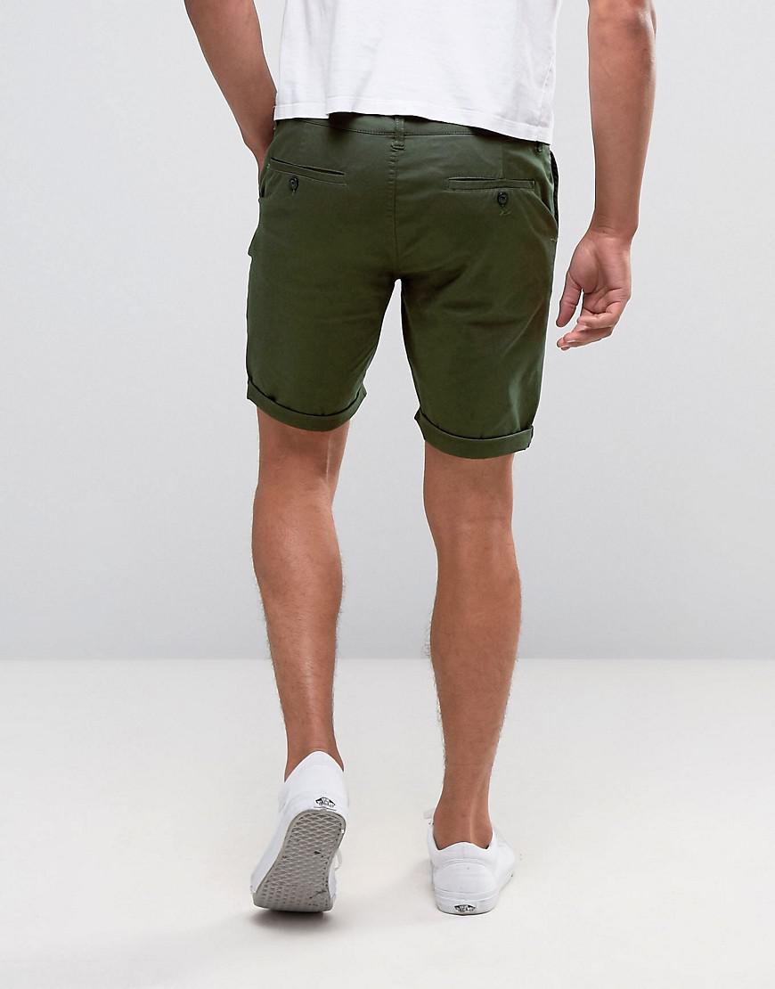 ASOS Skinny Chino Shorts In Dark Khaki in Green for Men | Lyst