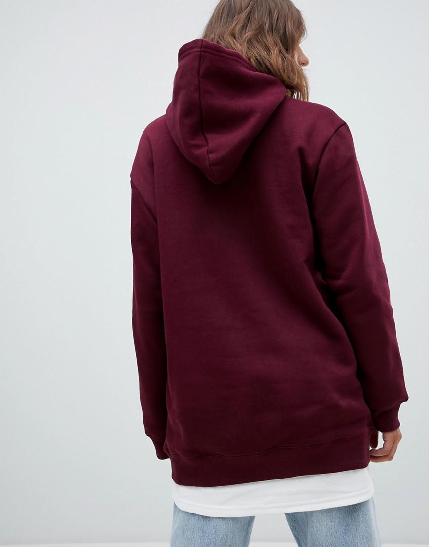 adidas Originals Synthetic Oversized Trefoil Logo Hoody In Burgundy in 