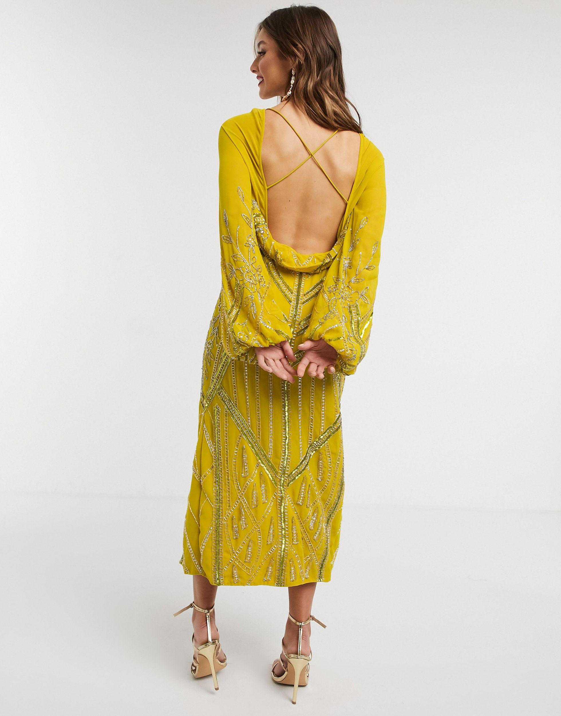 asos evening dresses uk Rent ASOS DESIGN Bare Shoulder Prom Scuba Midi Dress In Forest Green main image 1