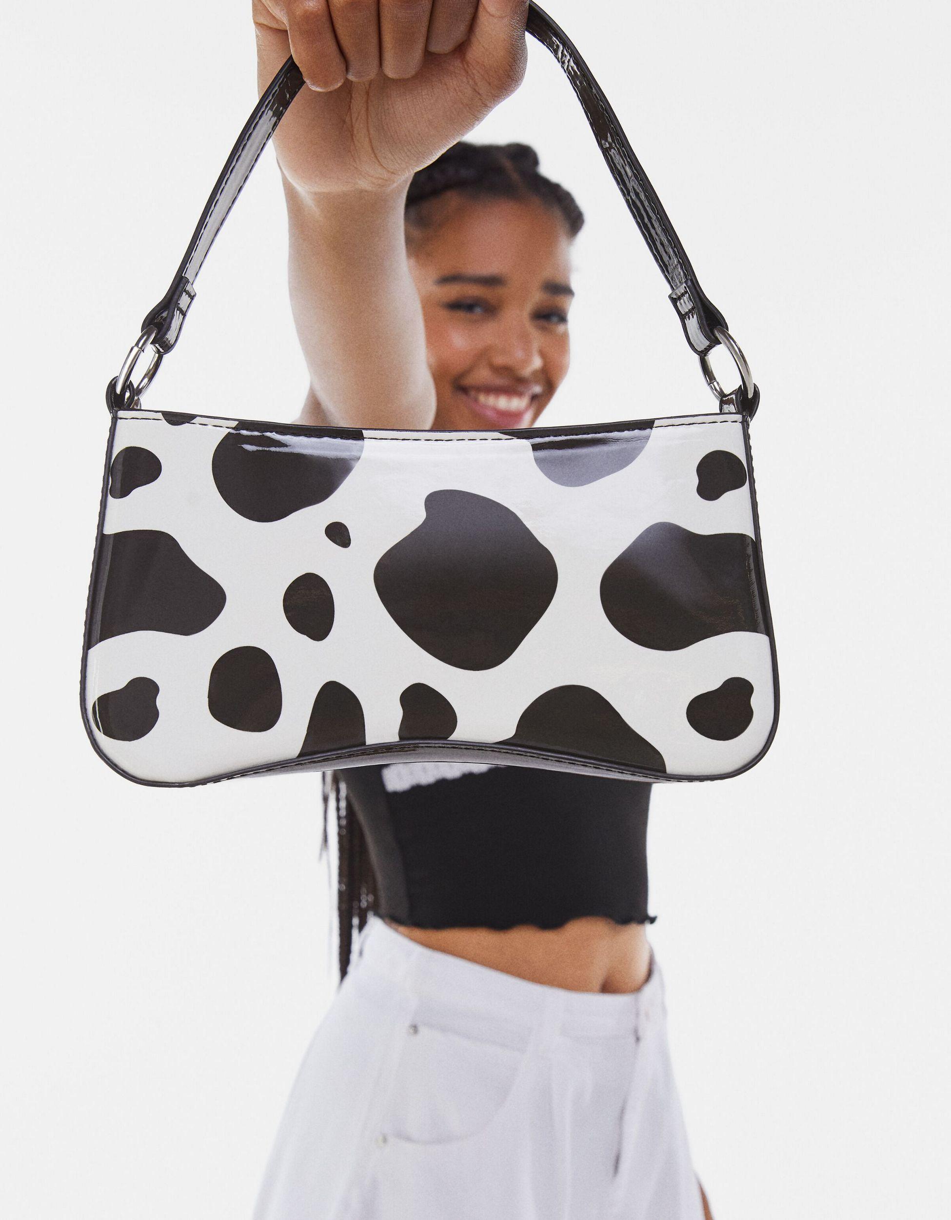 Bershka Brown Cow Print Tote Bag Bershka HEART Handbag Dark Brown