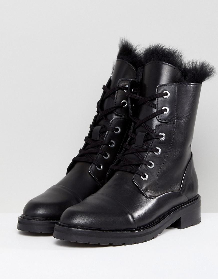 shearling lace up boots