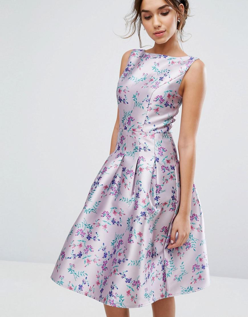Chi Chi London Synthetic Pleated Midi Dress In Ditsy Floral Print - Lyst