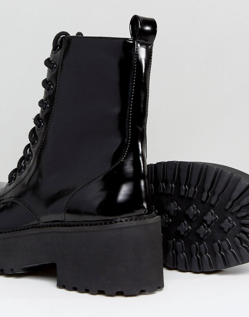 black chunky sole lace up boots