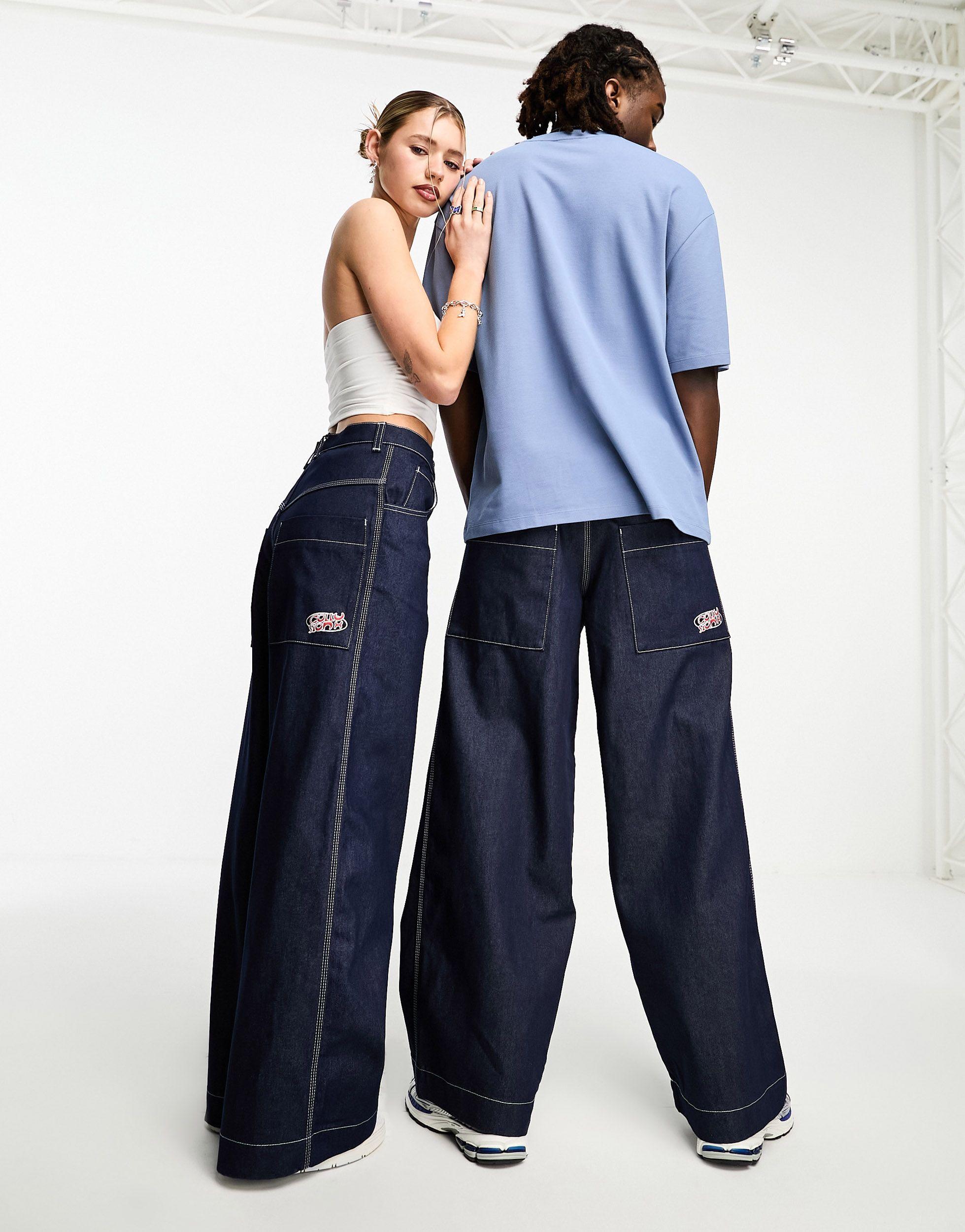 Collusion X018 Unisex Y2k Wide Leg Skater Jeans With Branding in Blue | Lyst