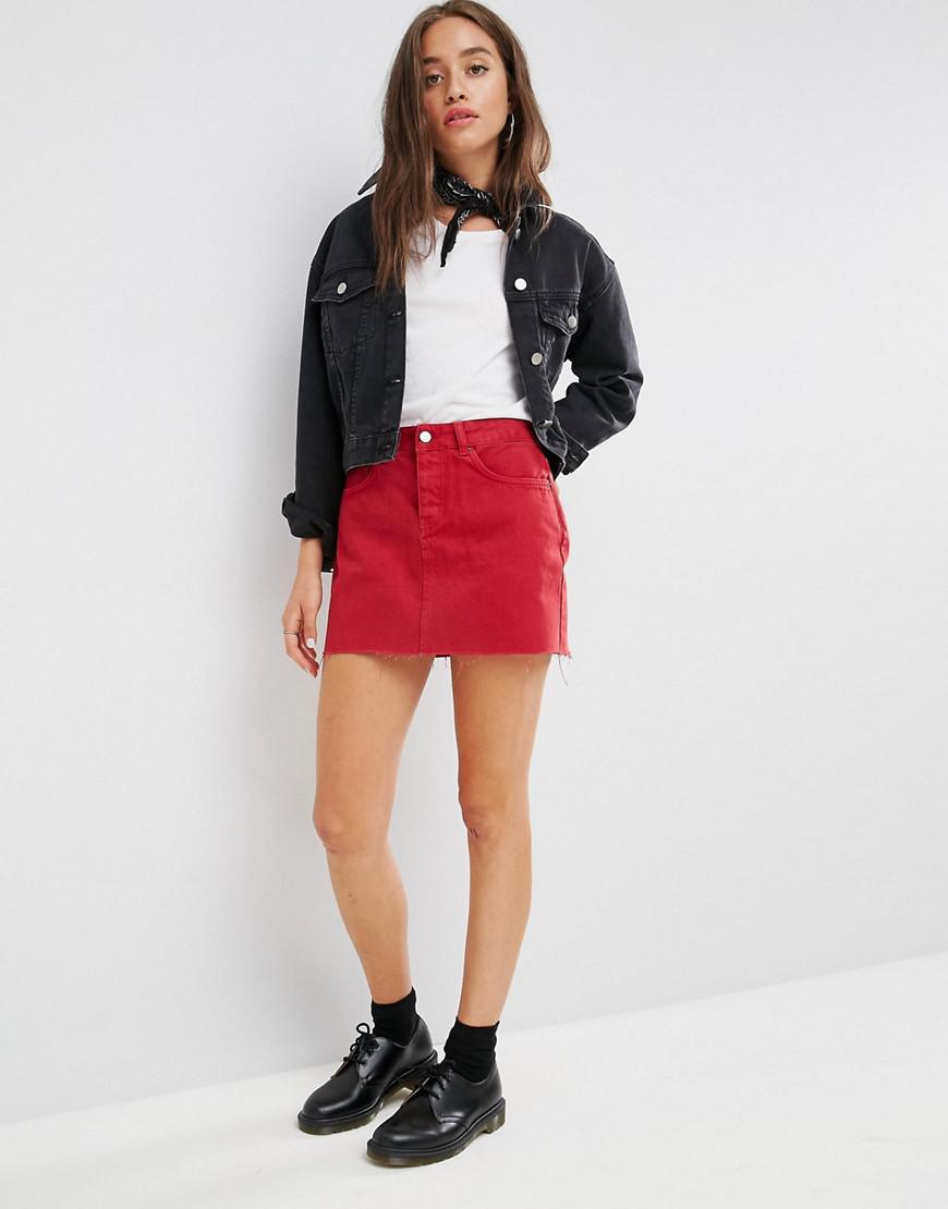 asos red denim skirt