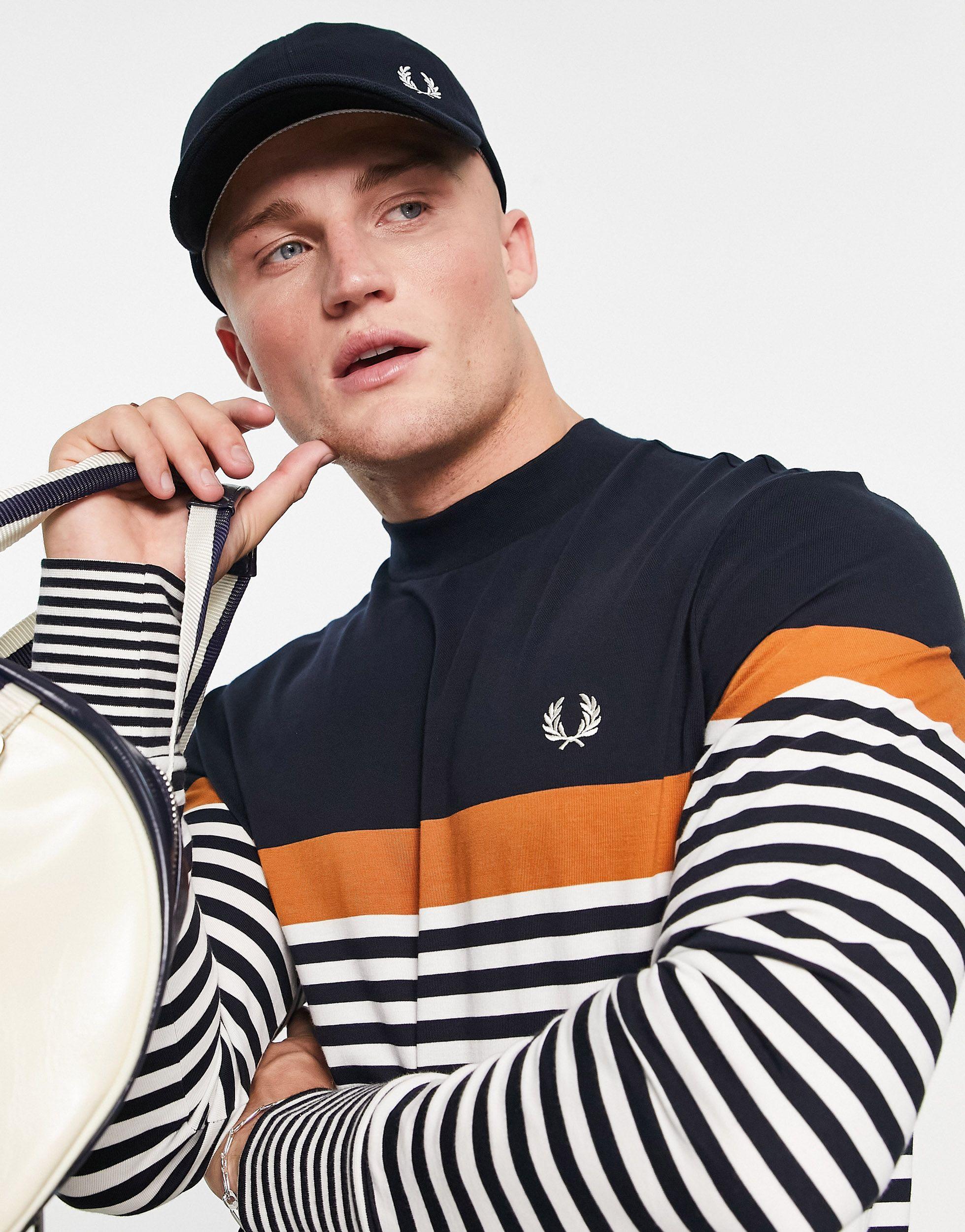 Fred Perry Striped Long Sleeve Top in Blue for Men | Lyst
