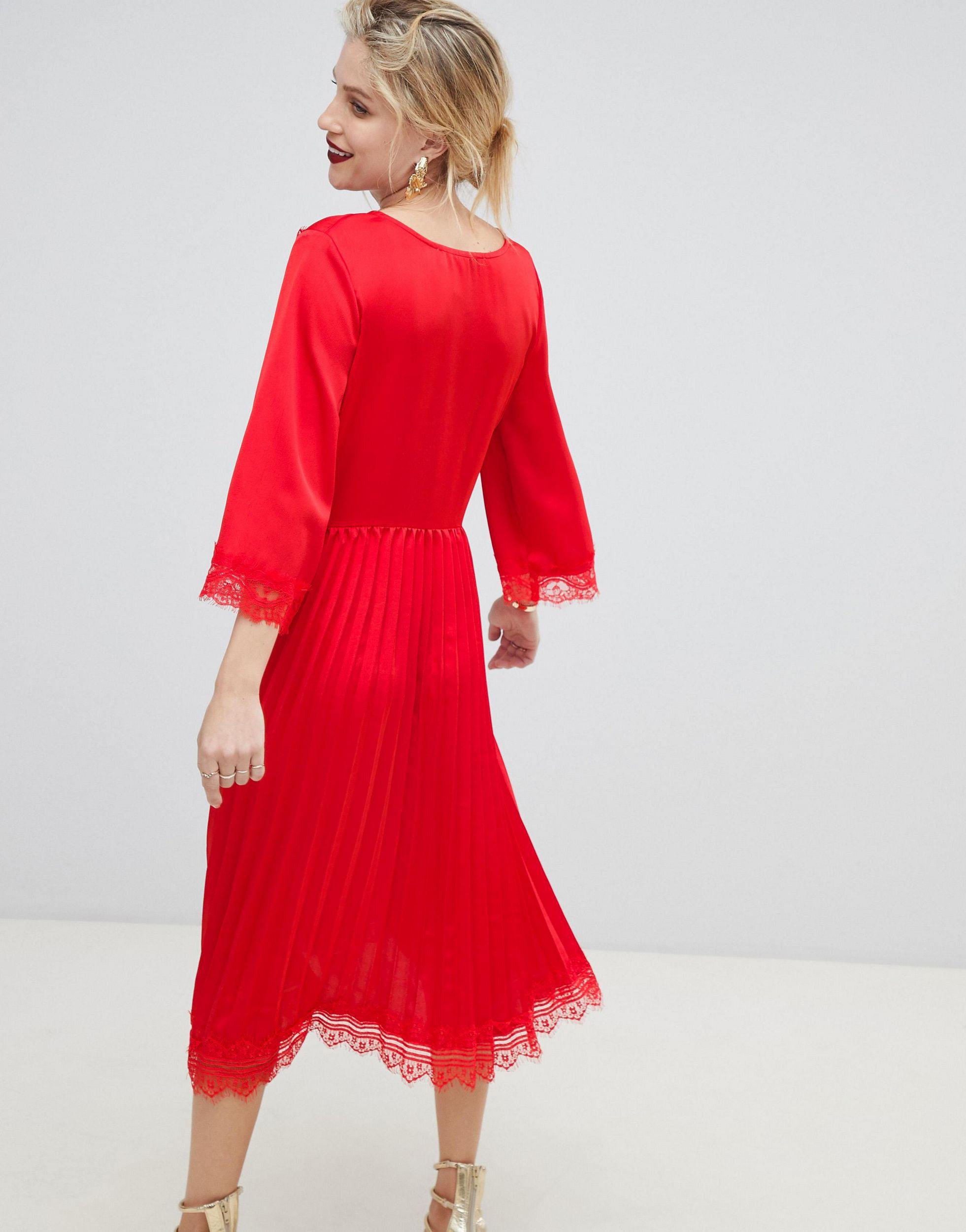 liquorish midi dress with lace trim