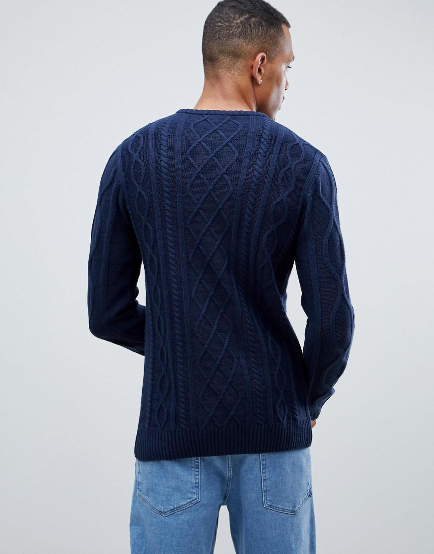 Lyst - Another Influence Tall Cable Knit Jumper in Blue for Men