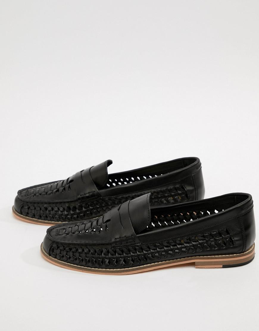 mens black woven loafers low price 