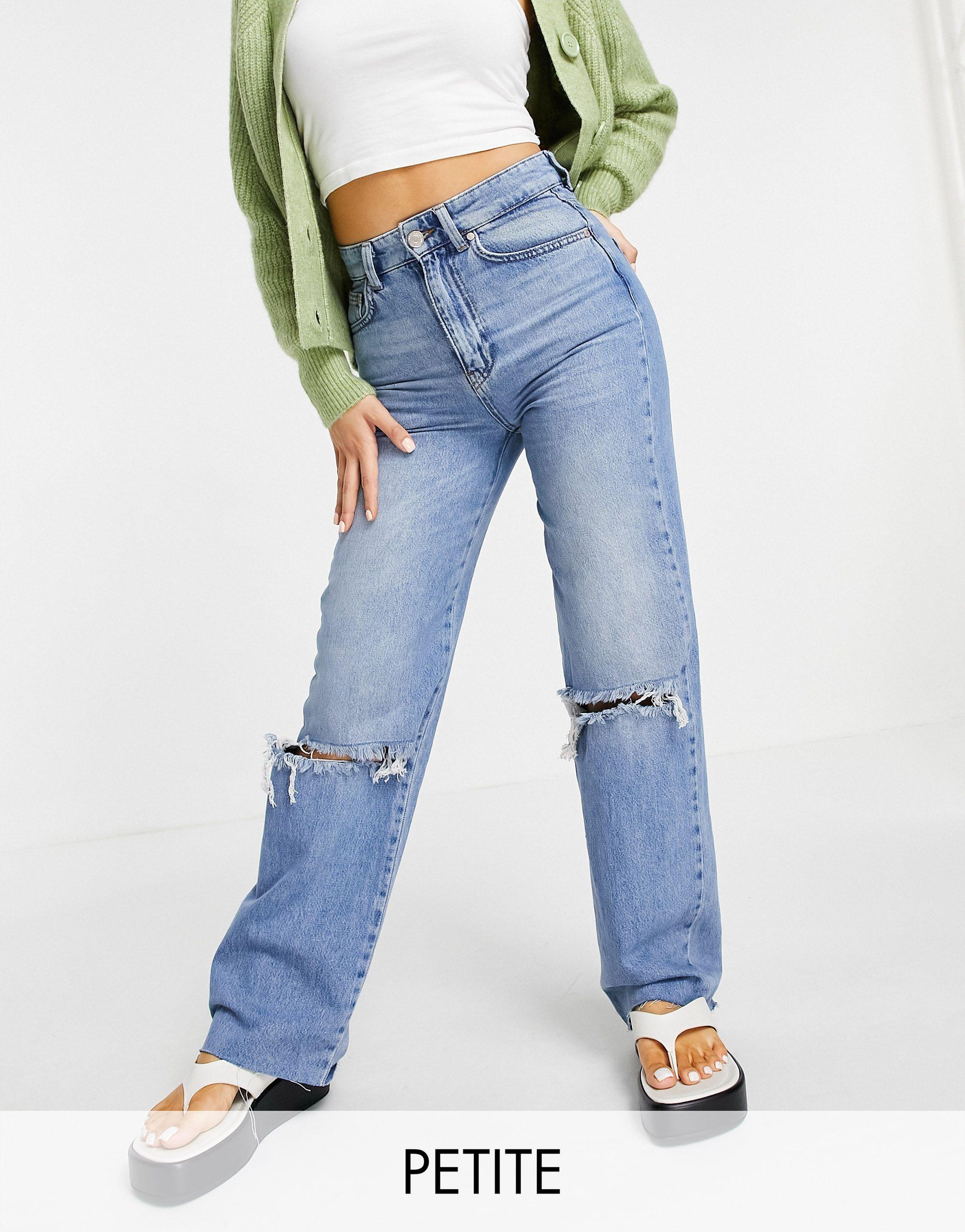 Stradivarius Denim Petite Straight Leg 90s Jeans With Rips in Blue | Lyst