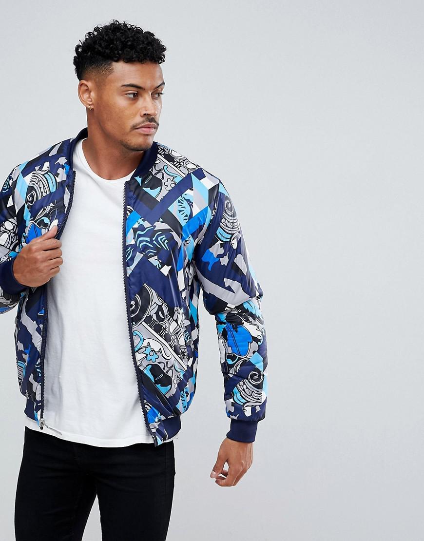 Versace Jeans Couture Denim Padded Reversible Bomber Jacket With Print ...