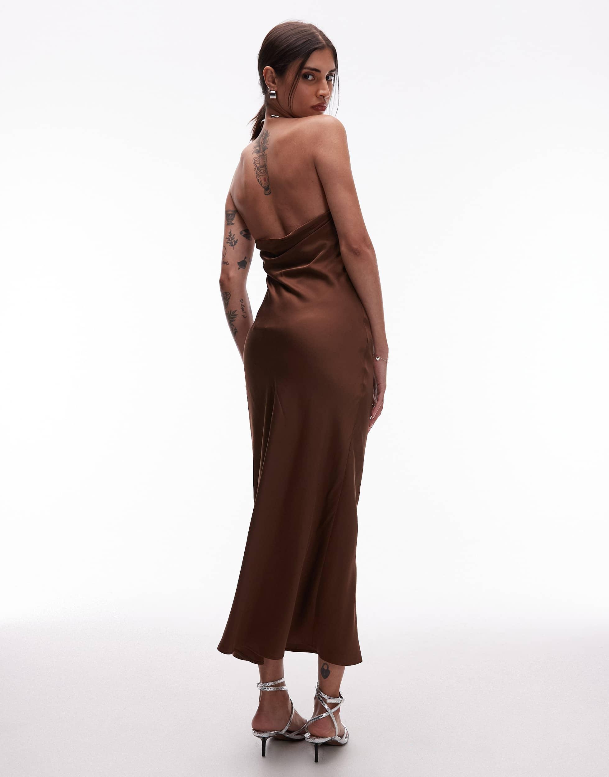 & Other Stories Maxi Dress With Metal Halter Neck Detail And Low Back in  Brown | Lyst Australia