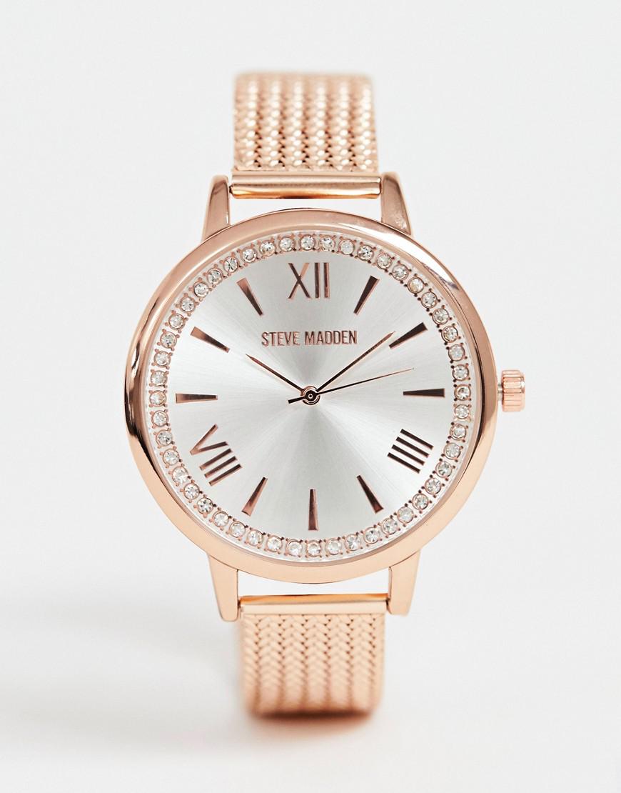Steve Madden Suede Womens Rose Gold And Silver Watch in Pink 