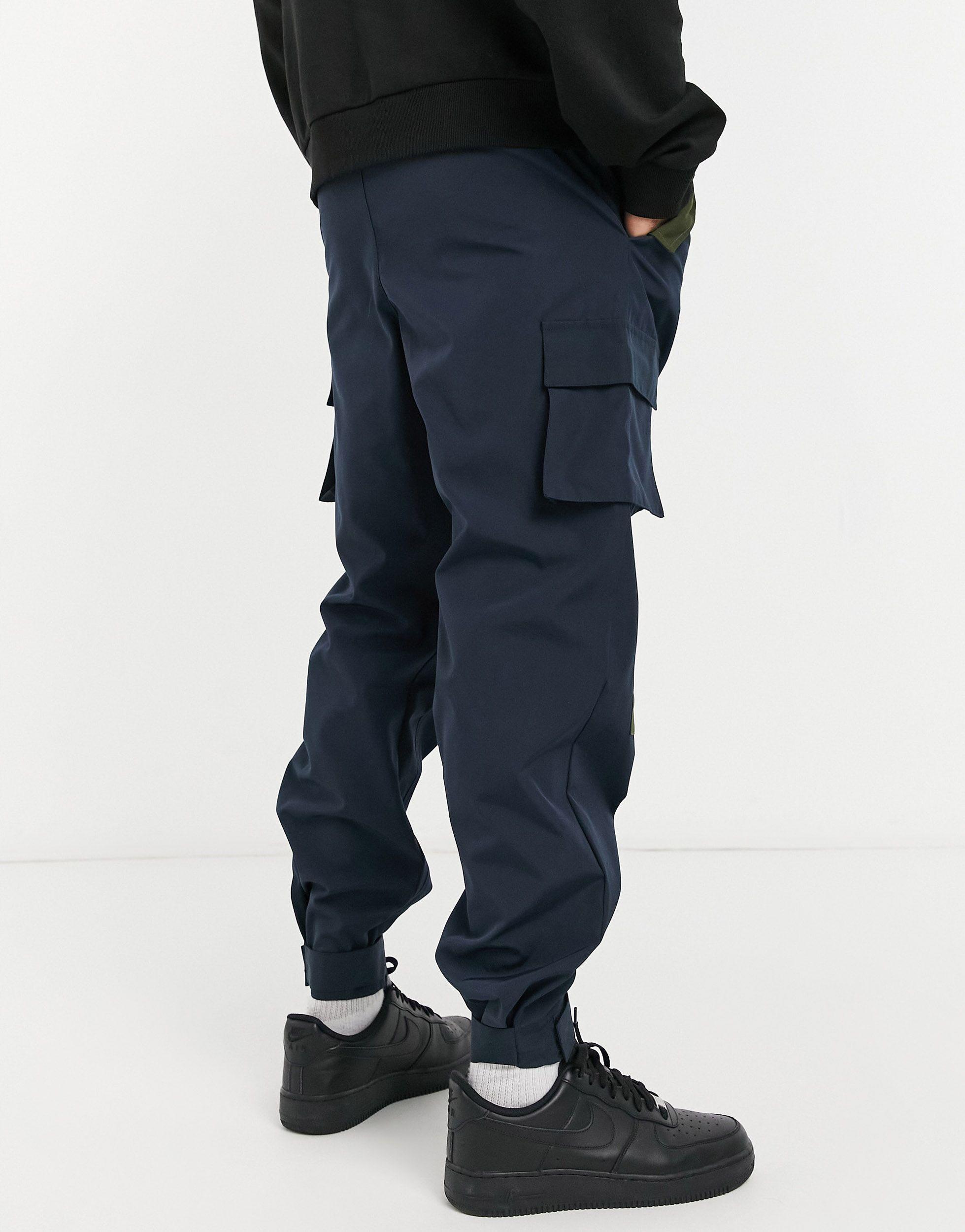 Mennace Denim Patchwork Utility Cargo Trousers in Navy (Blue) for Men | Lyst