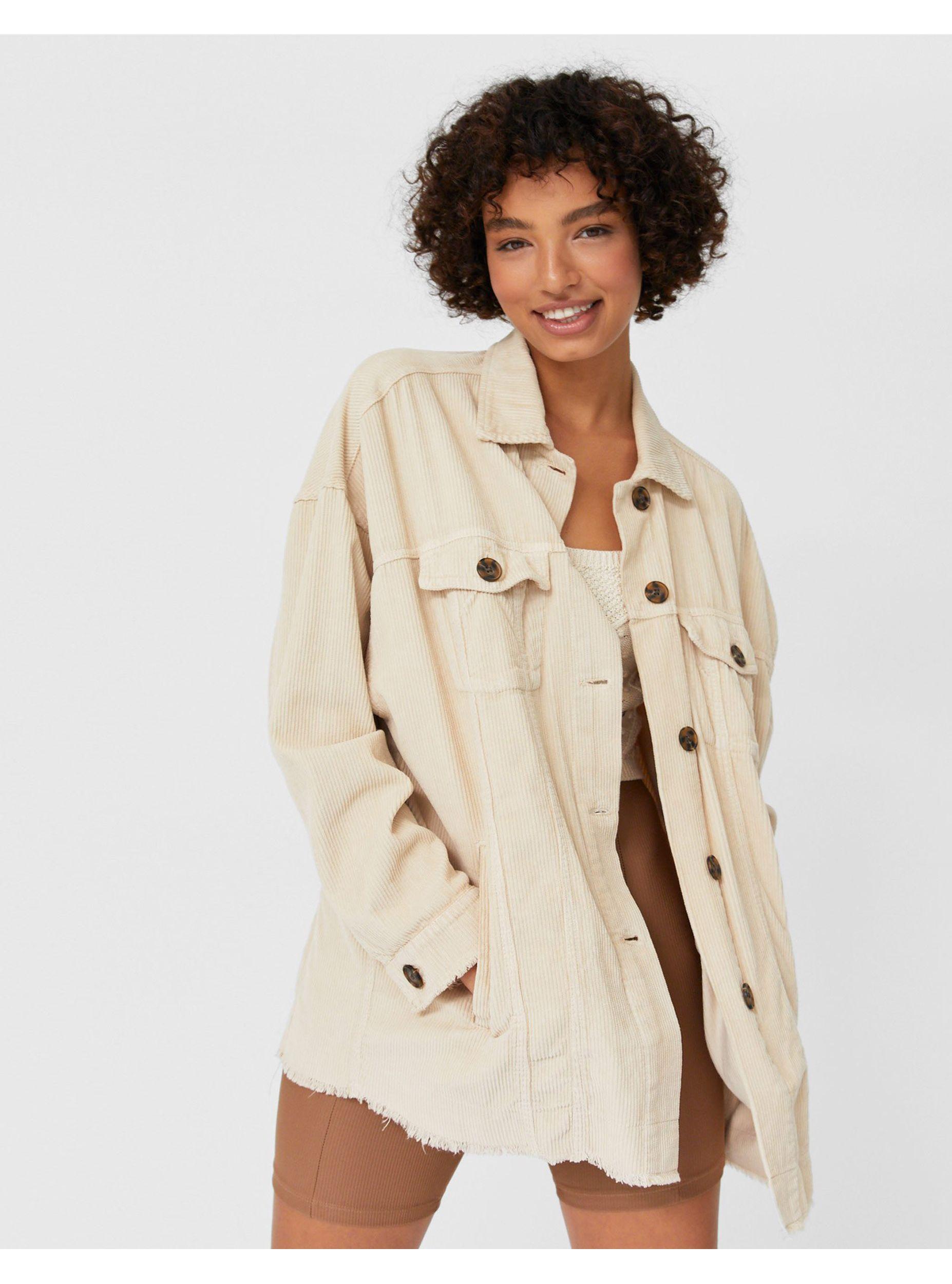 Stradivarius Corduroy Overshirt Jacket in Natural | Lyst