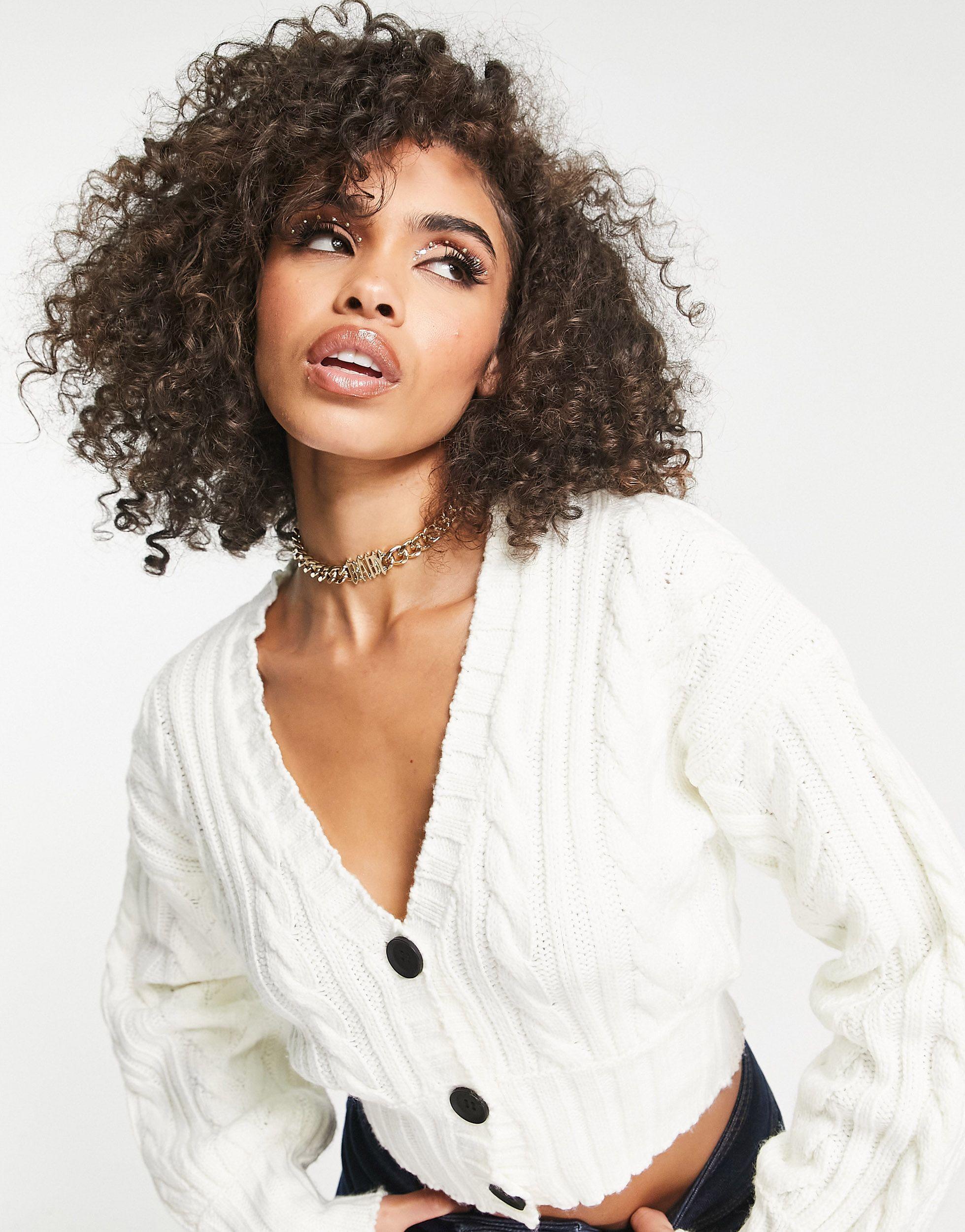 AsYou Chunky Knitted Cable Cardigan in White | Lyst