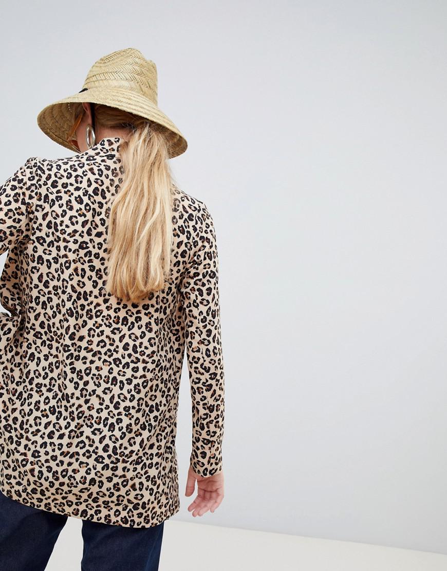 leopard print longline blazer